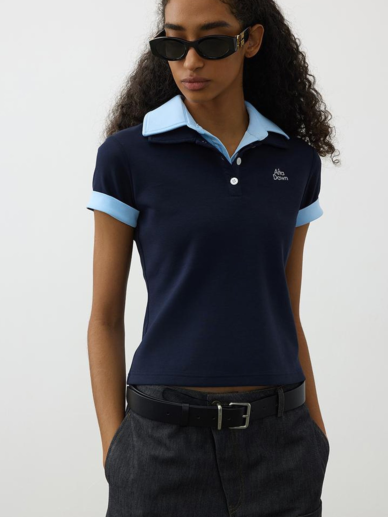 AFTADAWN Double Collar Contrast Polo T-shirt