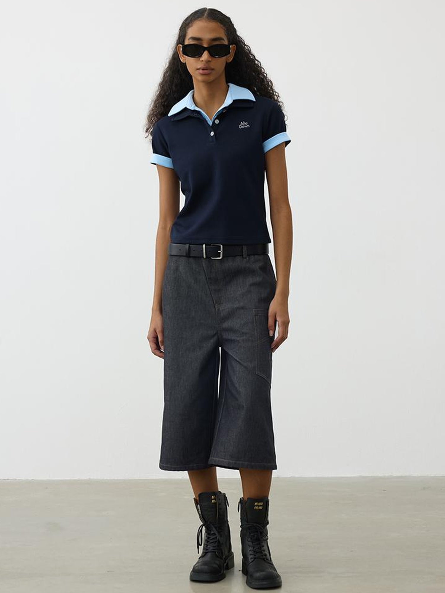 AFTADAWN Double Collar Contrast Polo T-shirt