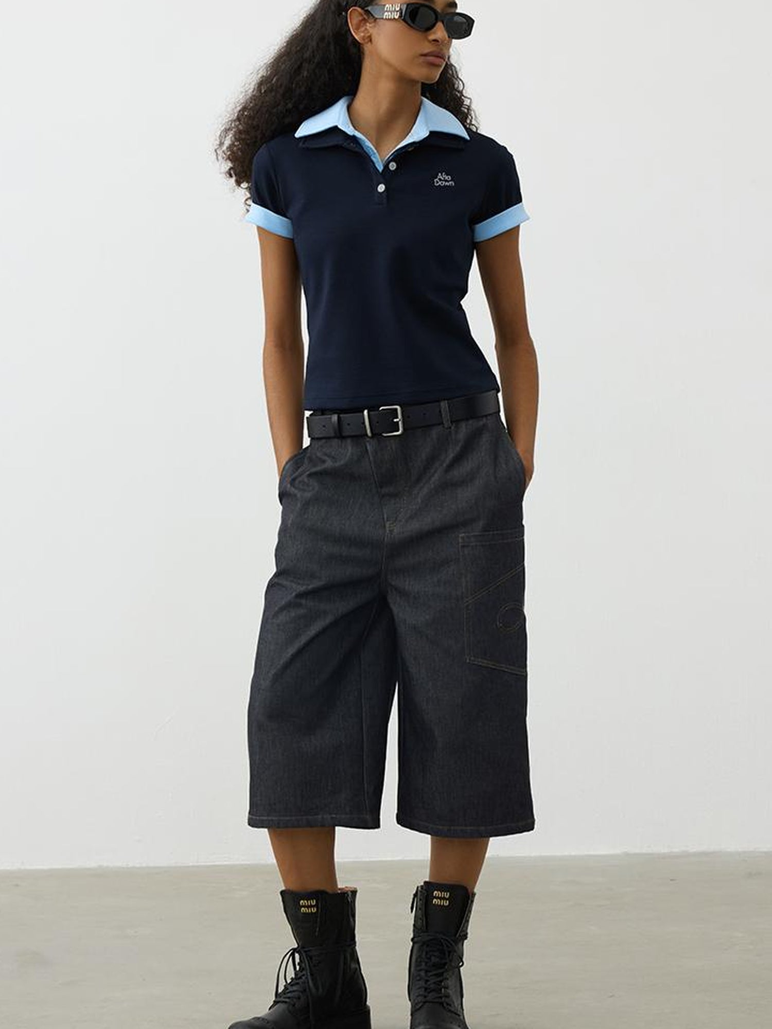 AFTADAWN Double Collar Contrast Polo T-shirt