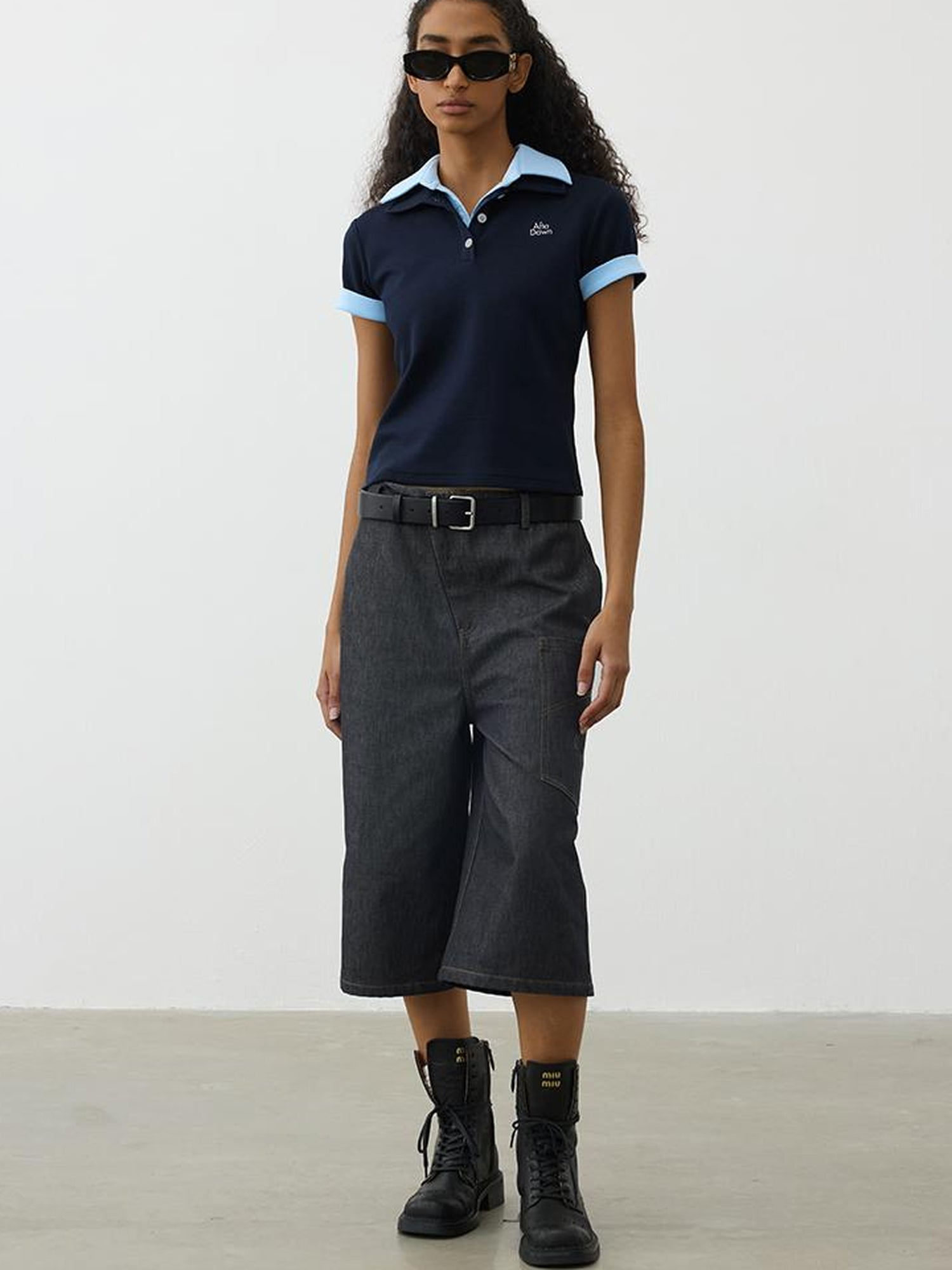 AFTADAWN Double Collar Contrast Polo T-shirt