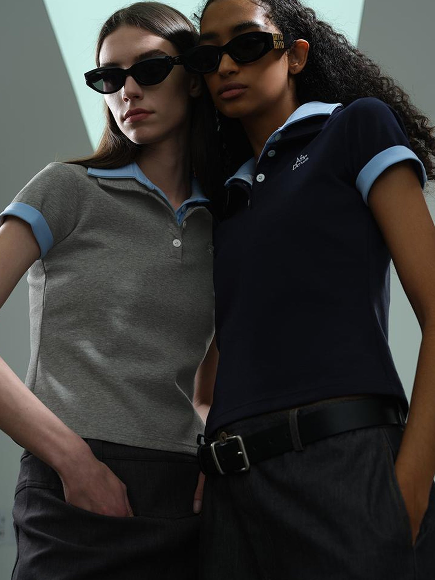 AFTADAWN Double Collar Contrast Polo T-shirt