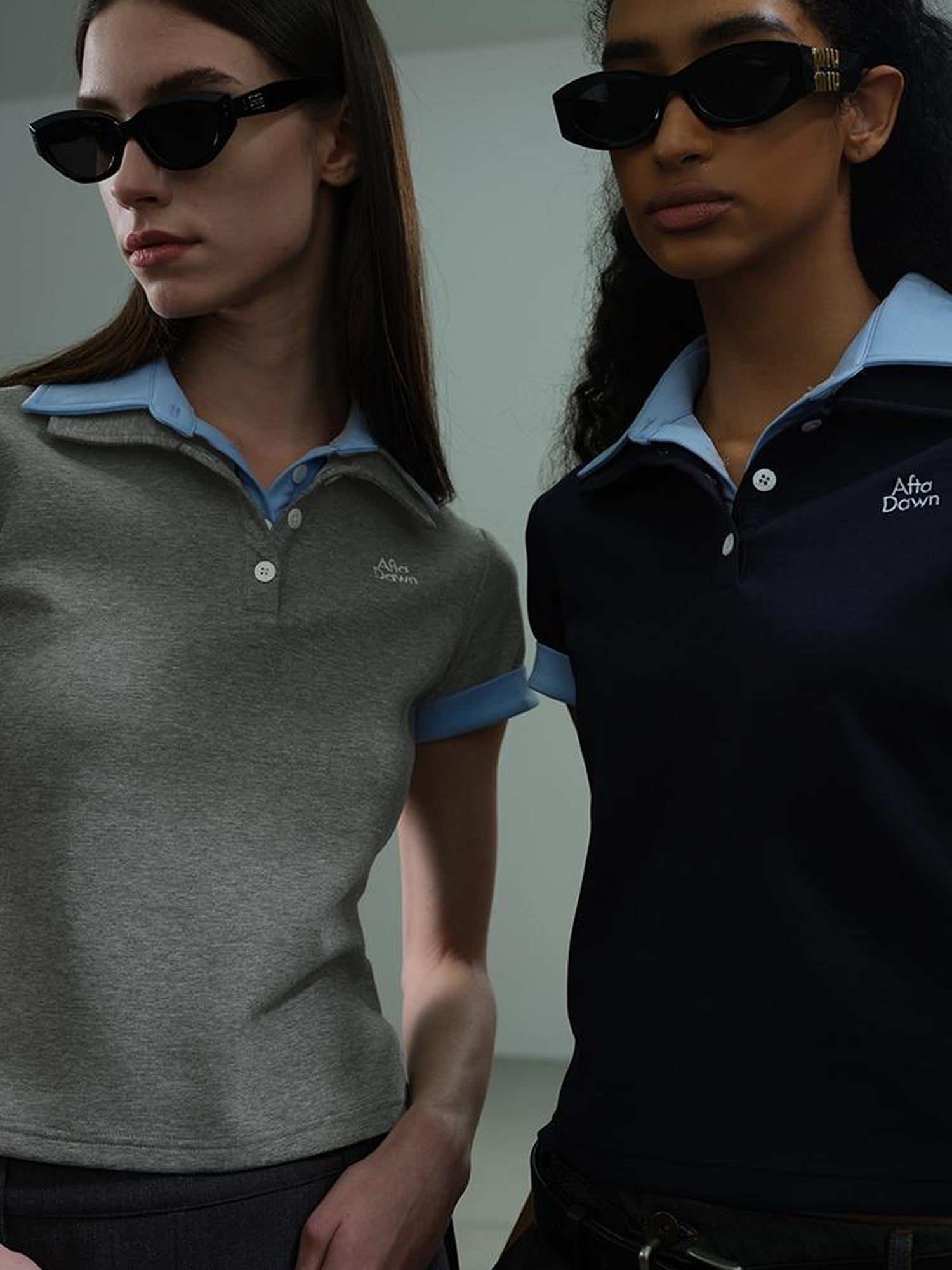 AFTADAWN Double Collar Contrast Polo T-shirt