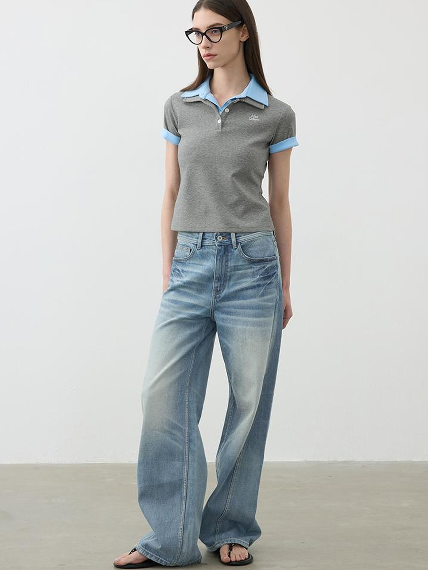 AFTADAWN Double Collar Contrast Polo T-shirt