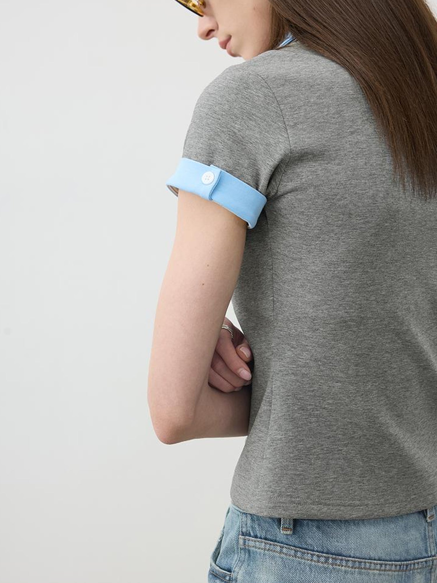 AFTADAWN Double Collar Contrast Polo T-shirt