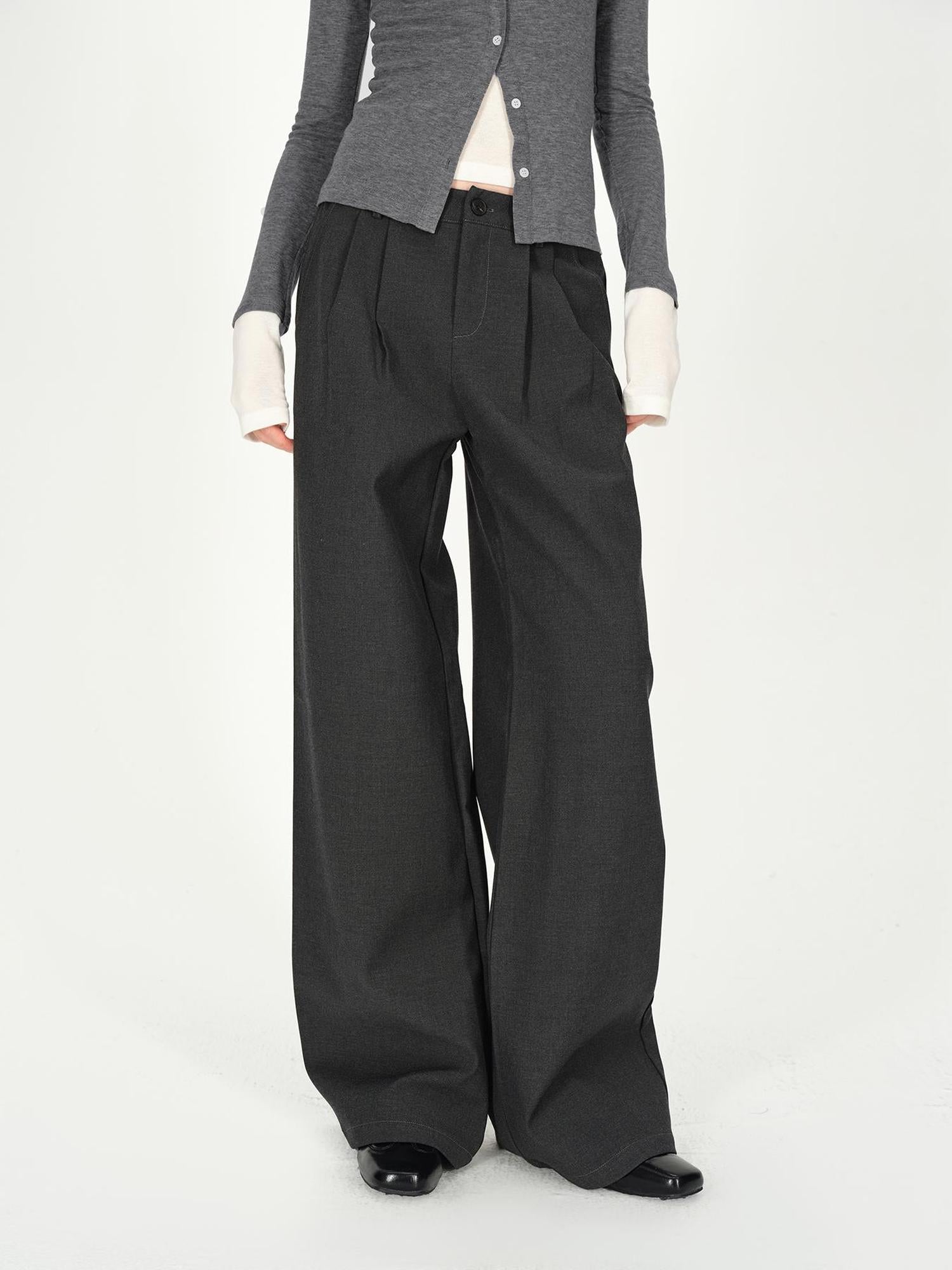 AFTADAWN Double Pleat Low Rise Wide Leg Trousers