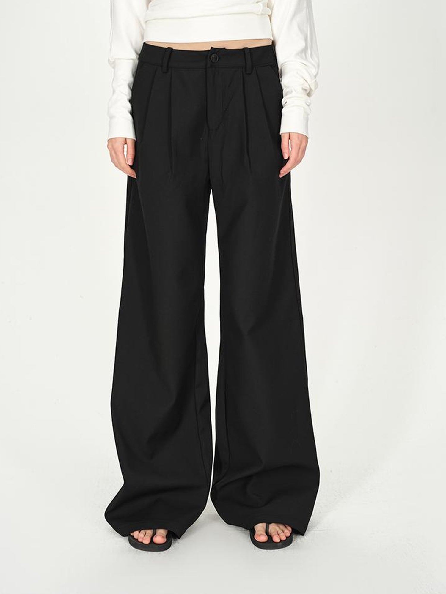 AFTADAWN Double Pleat Low Rise Wide Leg Trousers
