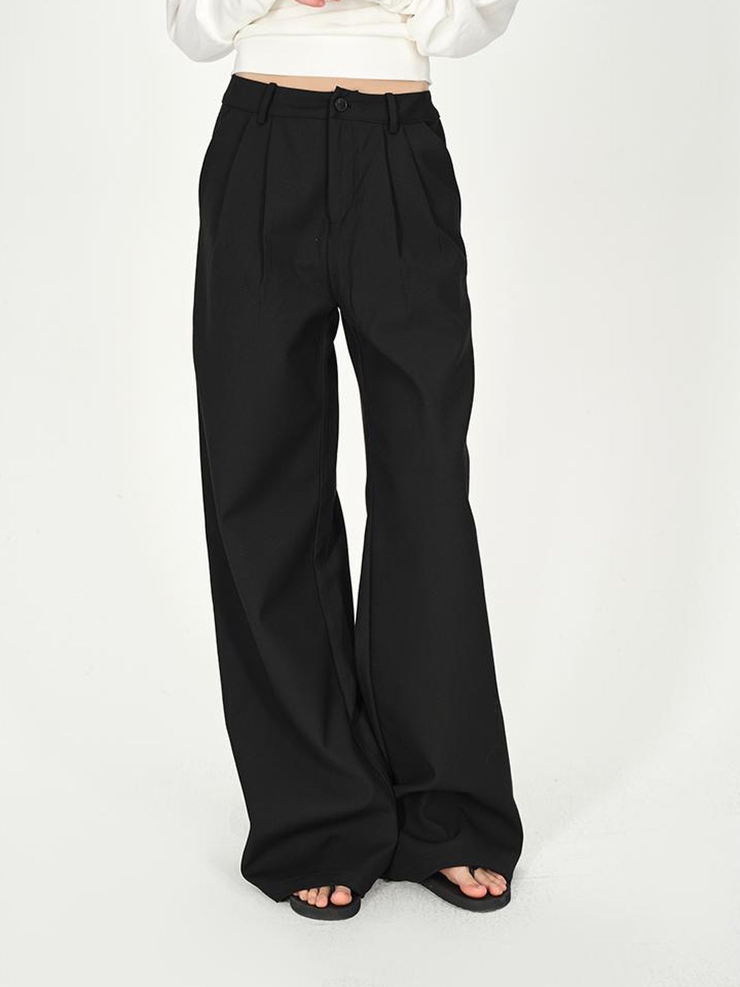 AFTADAWN Double Pleat Low Rise Wide Leg Trousers