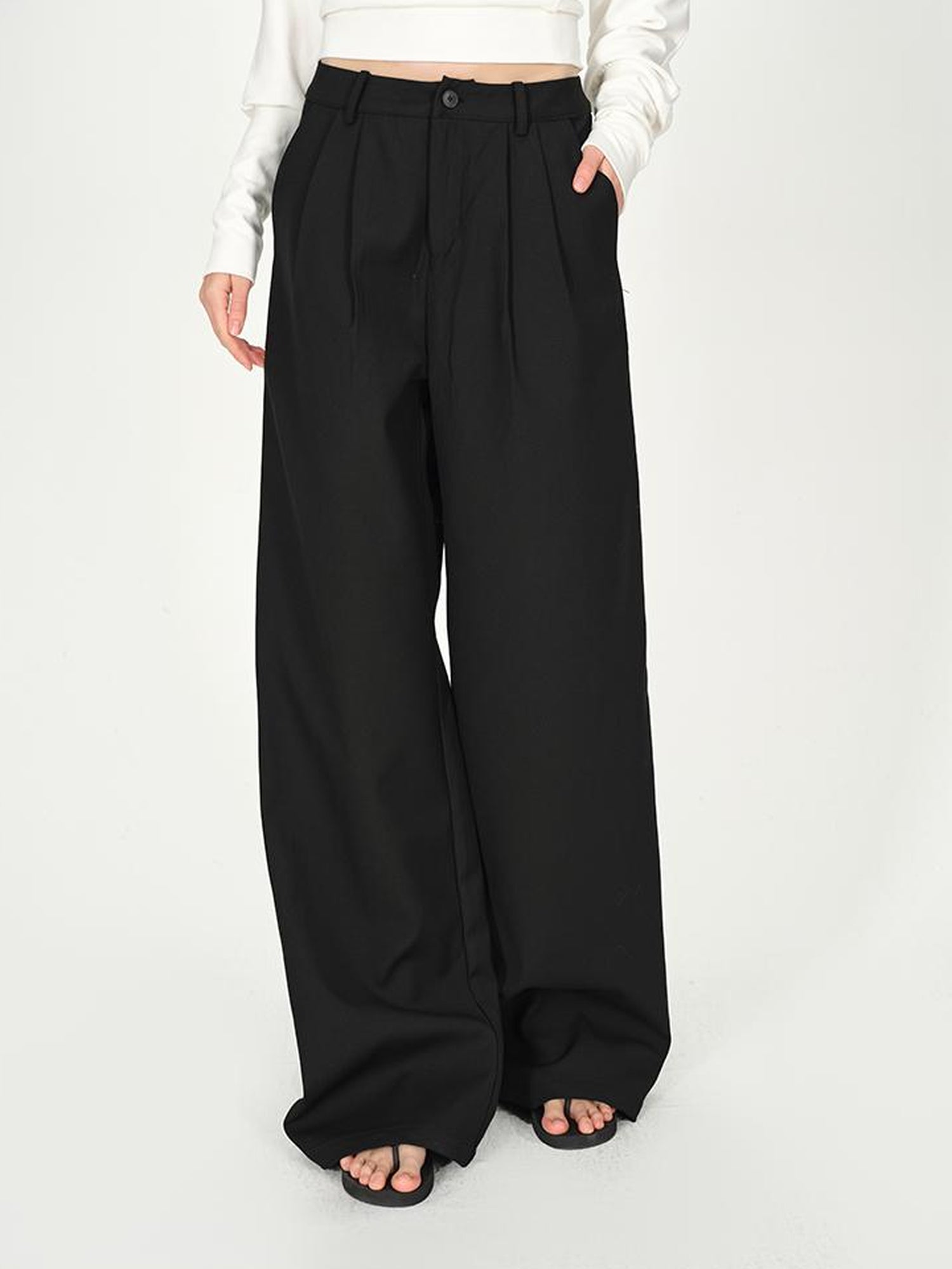 AFTADAWN Double Pleat Low Rise Wide Leg Trousers