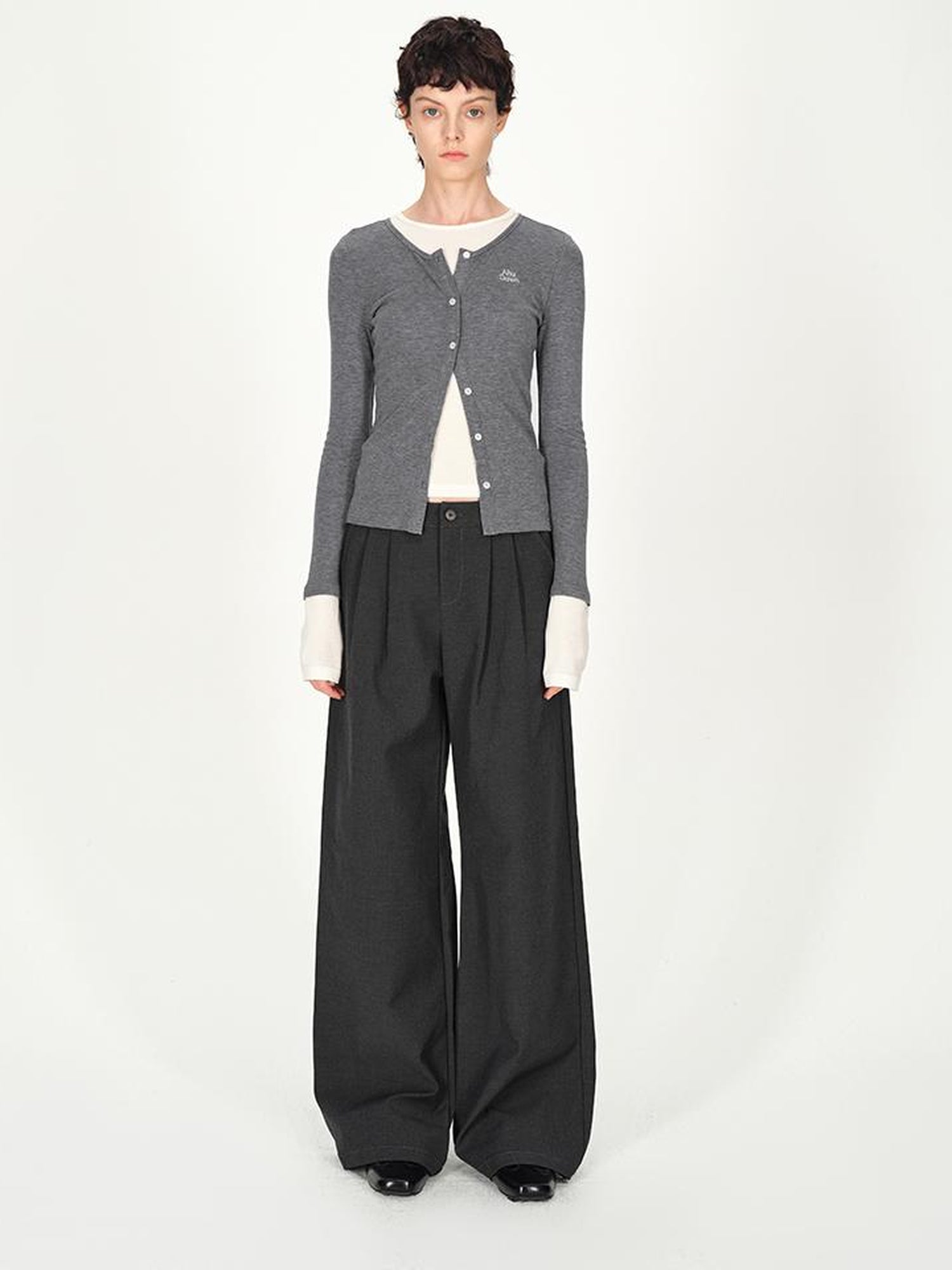 AFTADAWN Double Pleat Low Rise Wide Leg Trousers