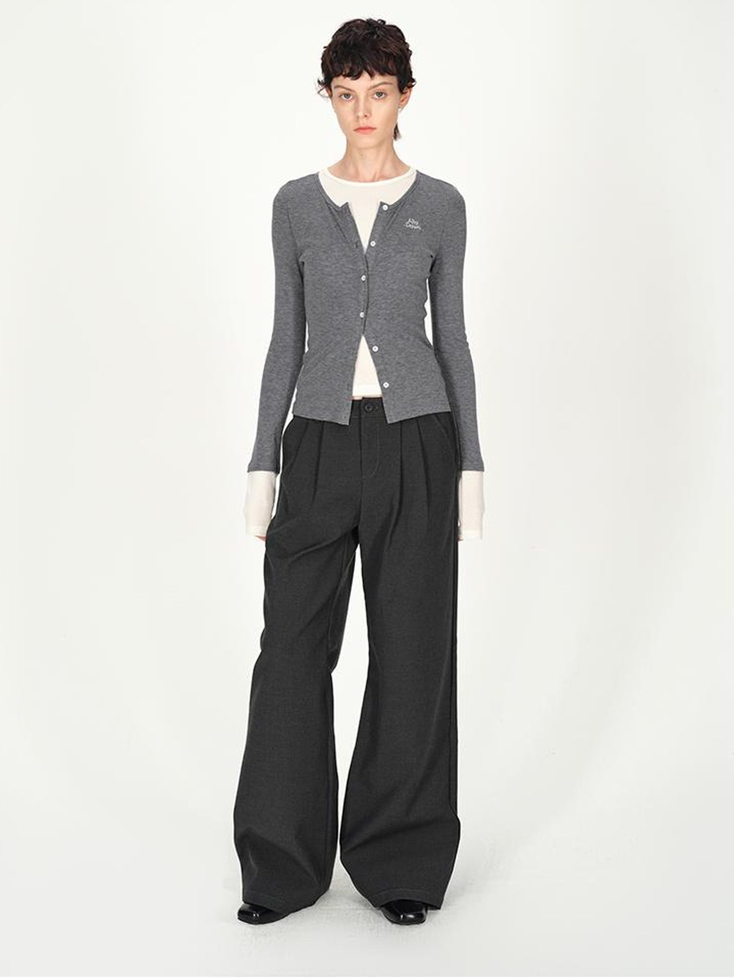 AFTADAWN Double Pleat Low Rise Wide Leg Trousers