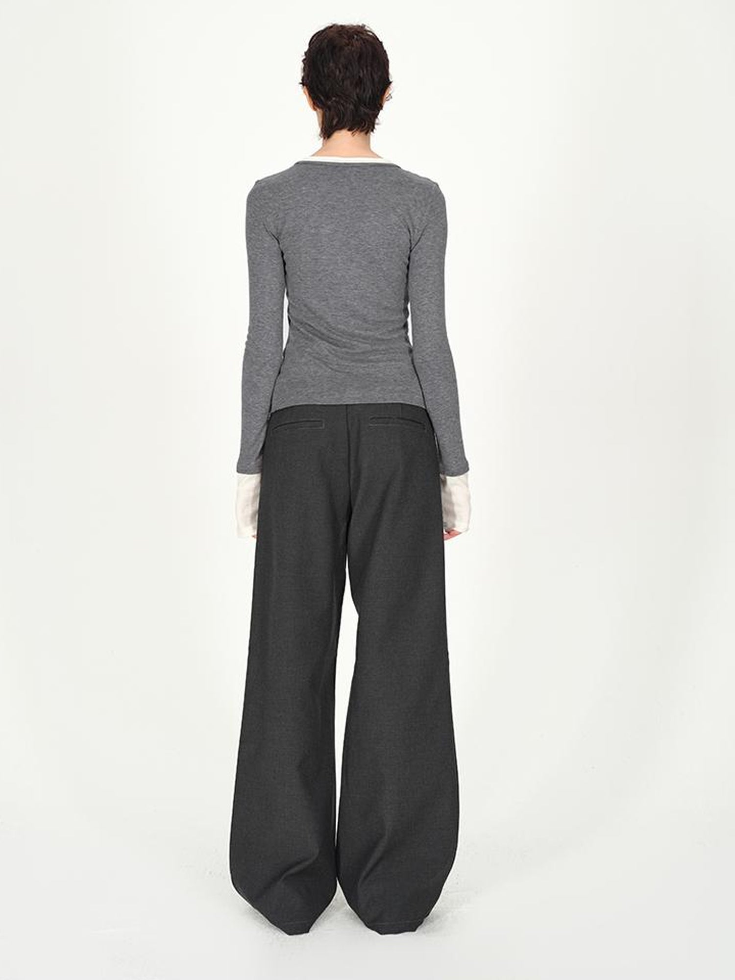 AFTADAWN Double Pleat Low Rise Wide Leg Trousers