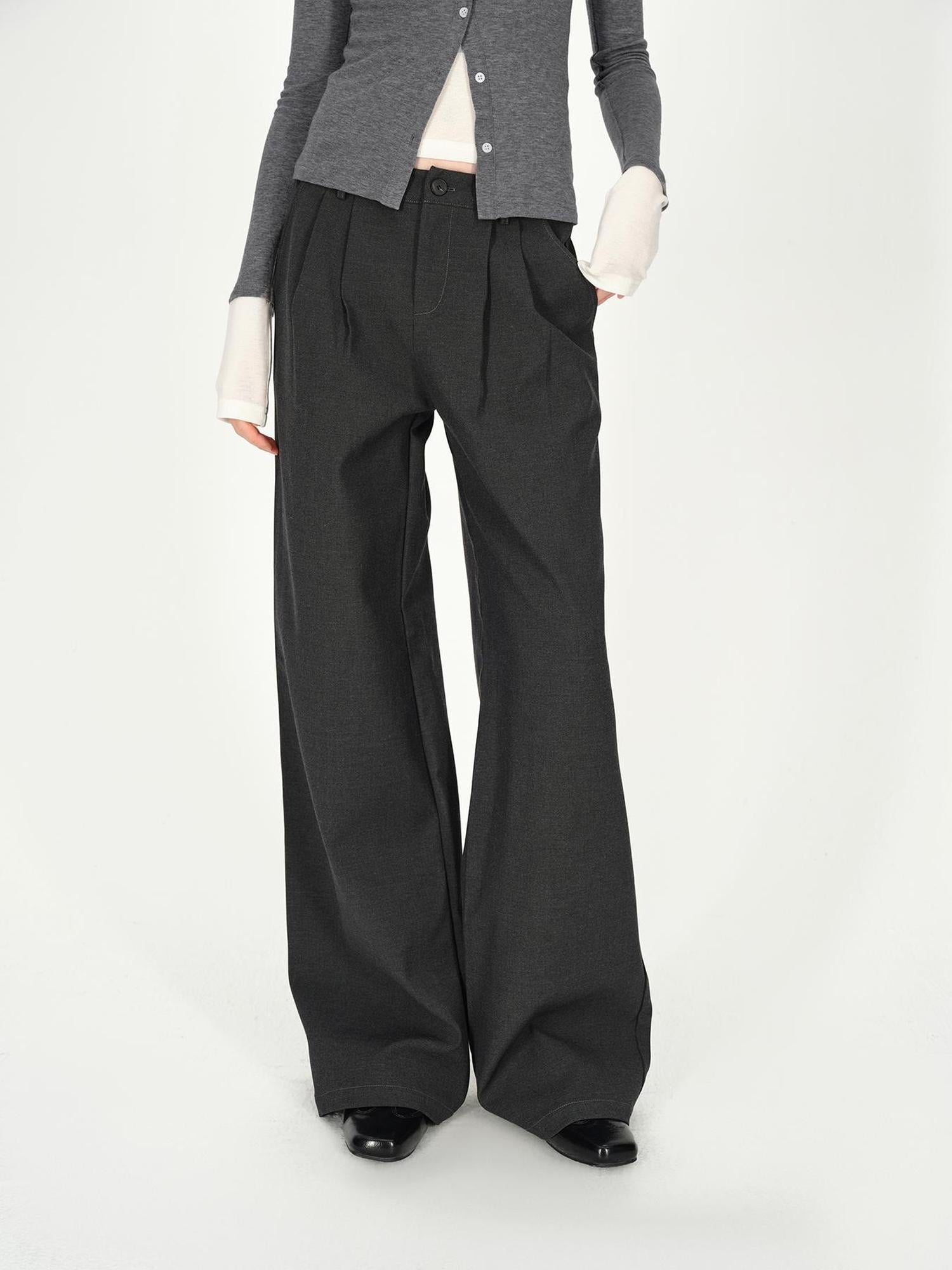 AFTADAWN Double Pleat Low Rise Wide Leg Trousers