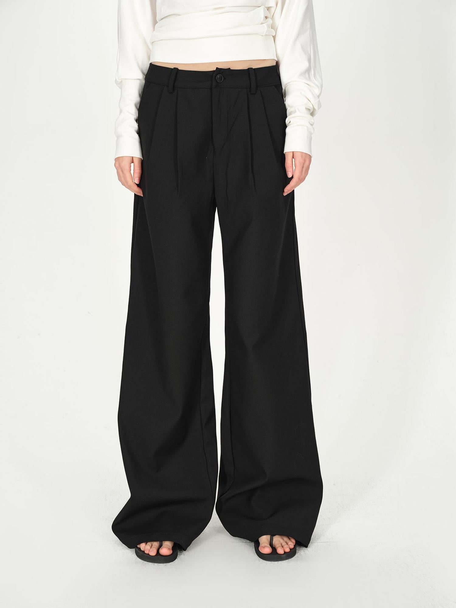 AFTADAWN Double Pleat Low Rise Wide Leg Trousers