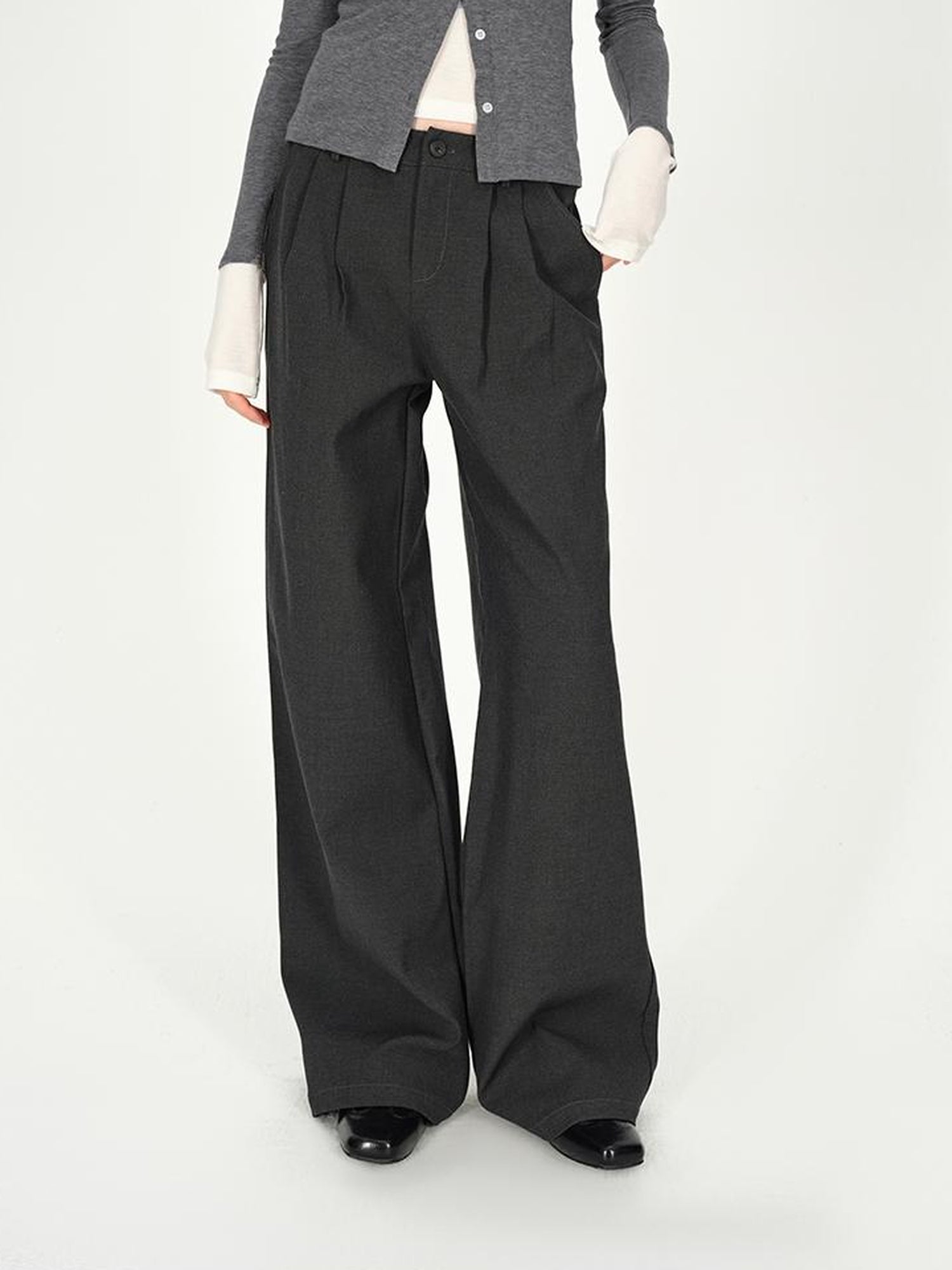 AFTADAWN Double Pleat Low Rise Wide Leg Trousers