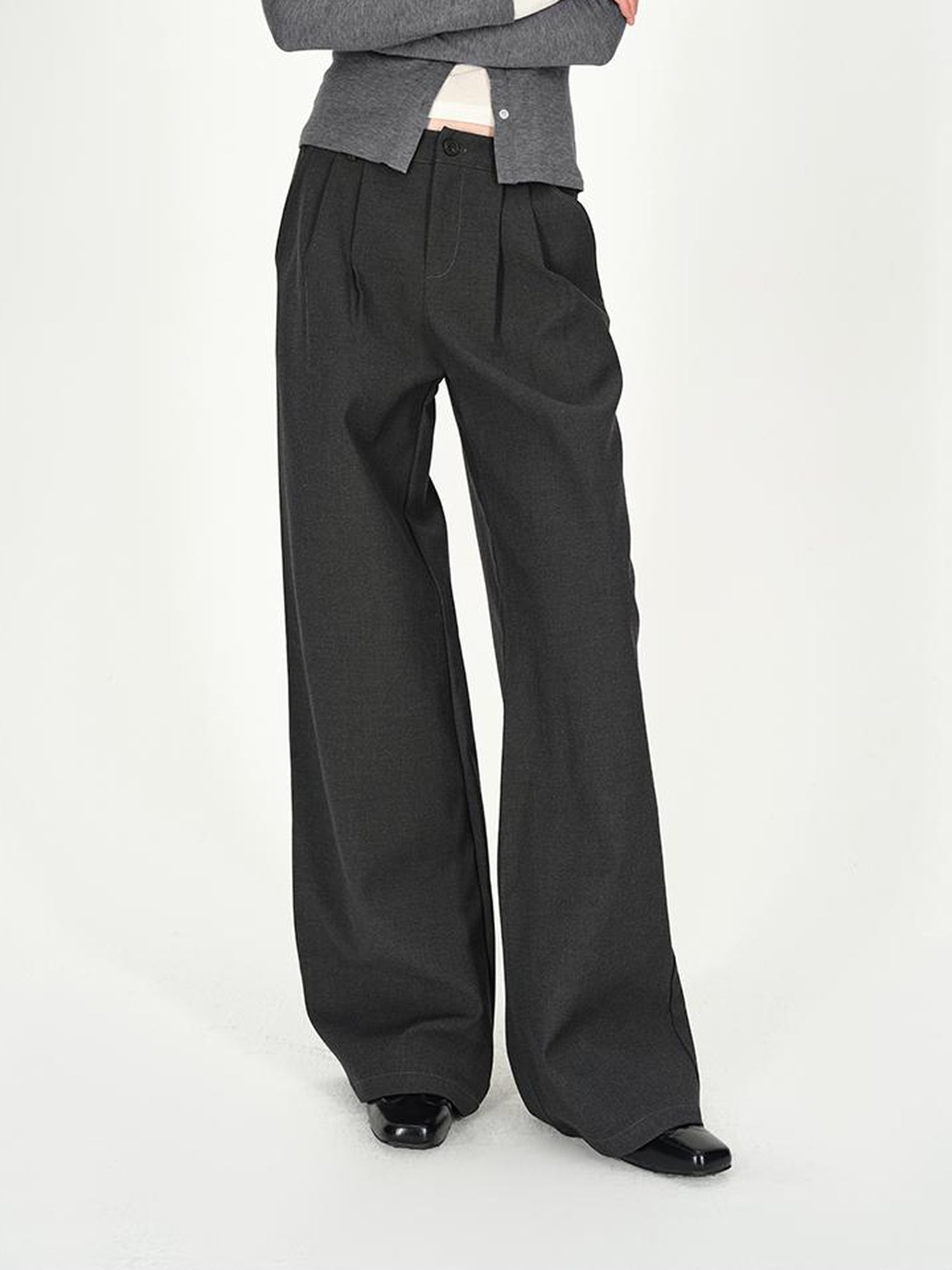 AFTADAWN Double Pleat Low Rise Wide Leg Trousers