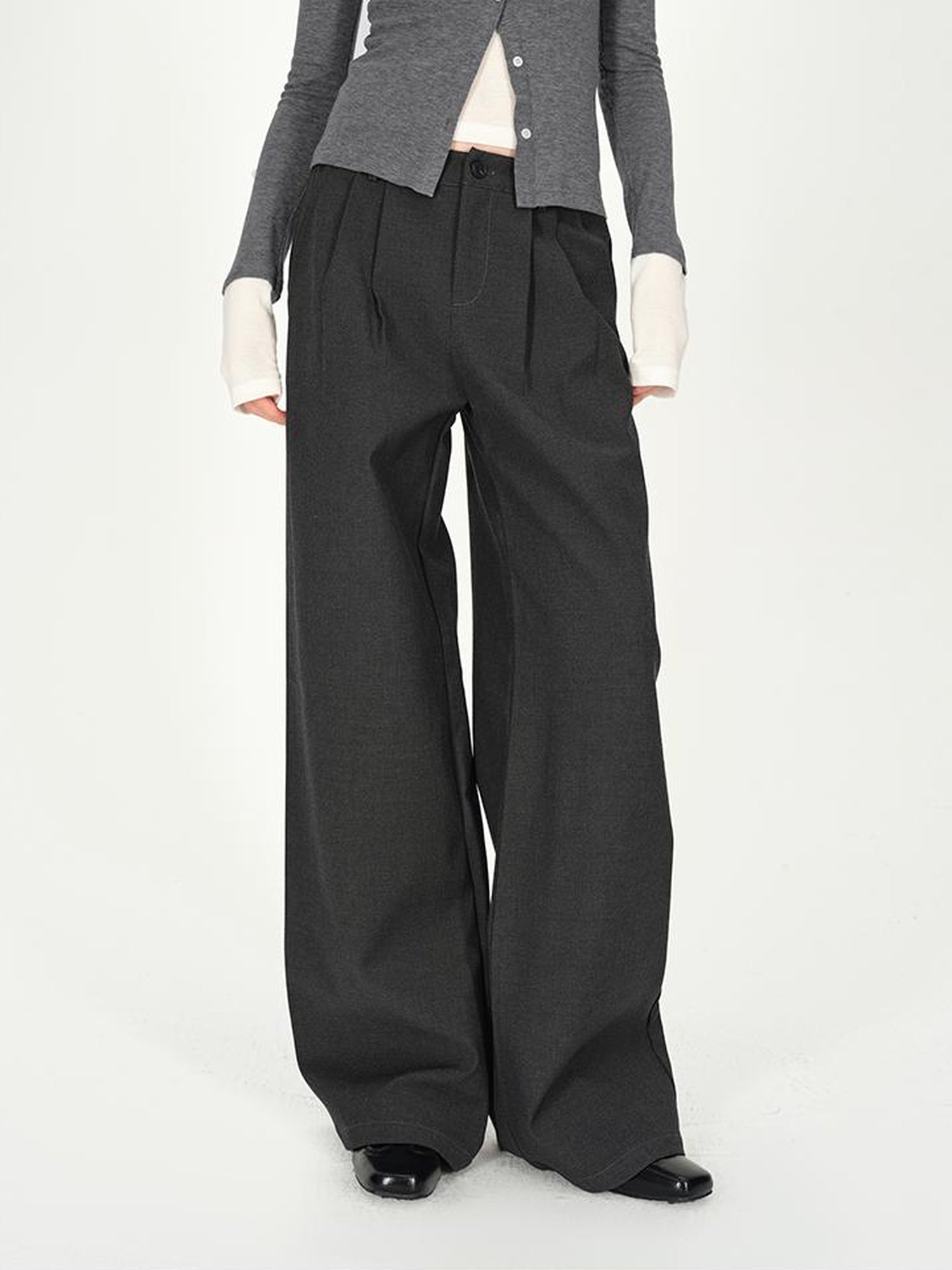 AFTADAWN Double Pleat Low Rise Wide Leg Trousers