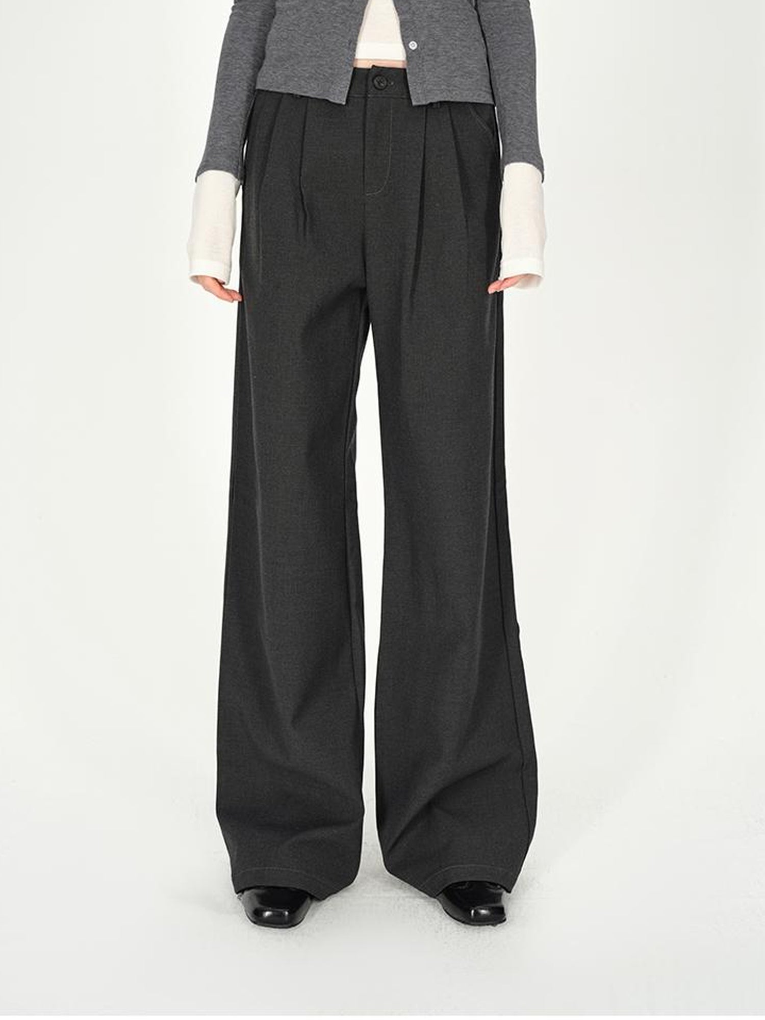 AFTADAWN Double Pleat Low Rise Wide Leg Trousers