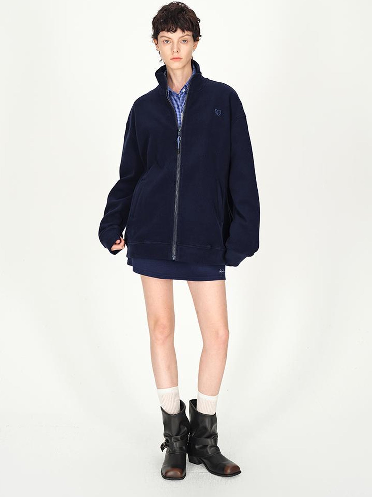 AFTADAWN Double Sided Fleece Stand Collar Oversized Warm Sweatshirt Jacket