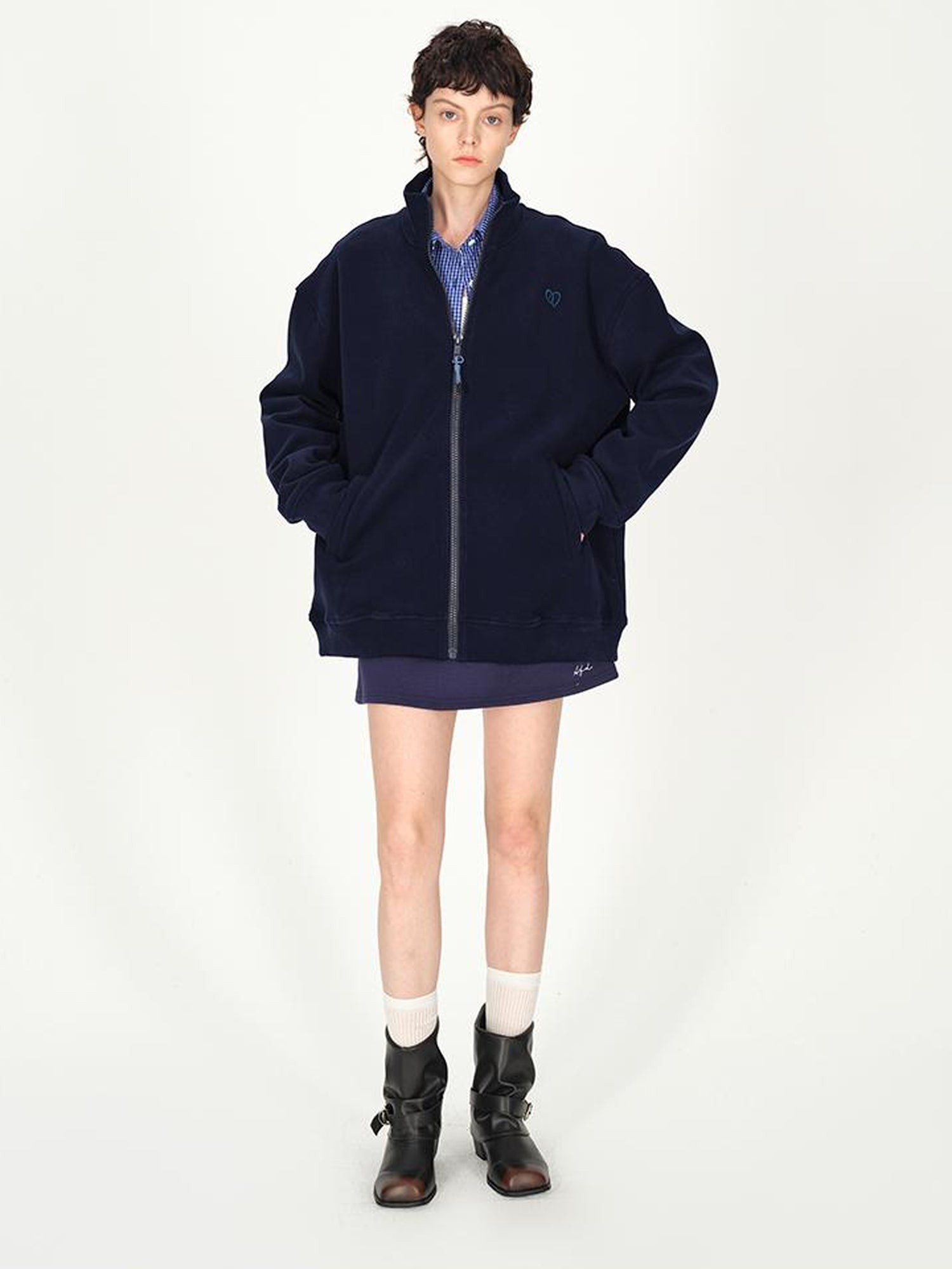 AFTADAWN Double Sided Fleece Stand Collar Oversized Warm Sweatshirt Jacket