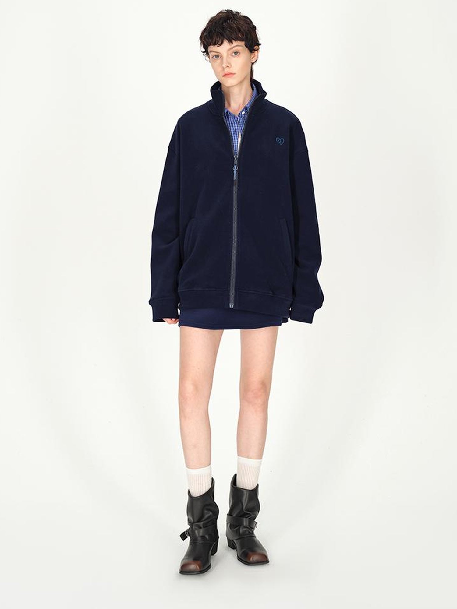 AFTADAWN Double Sided Fleece Stand Collar Oversized Warm Sweatshirt Jacket