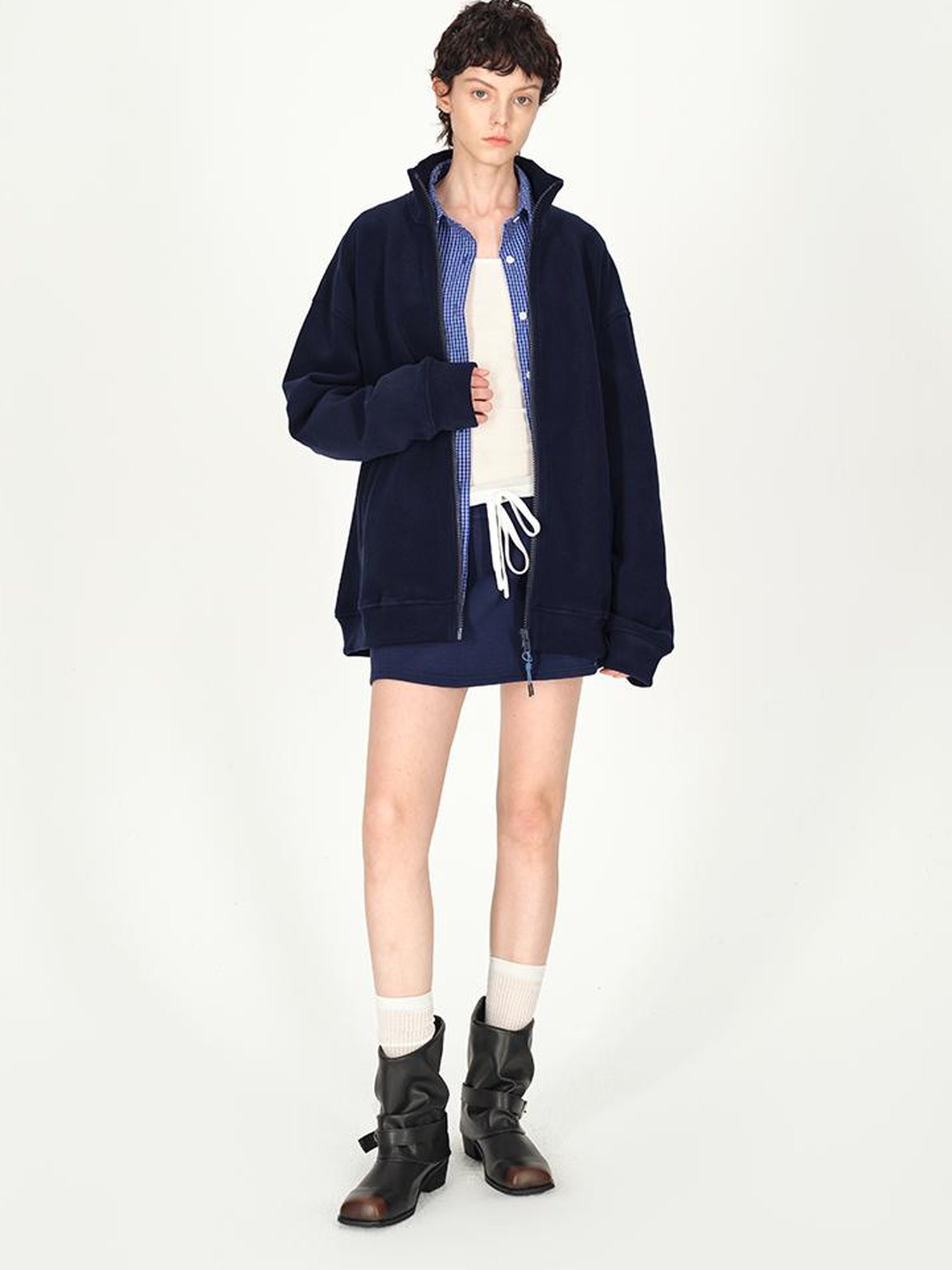AFTADAWN Double Sided Fleece Stand Collar Oversized Warm Sweatshirt Jacket