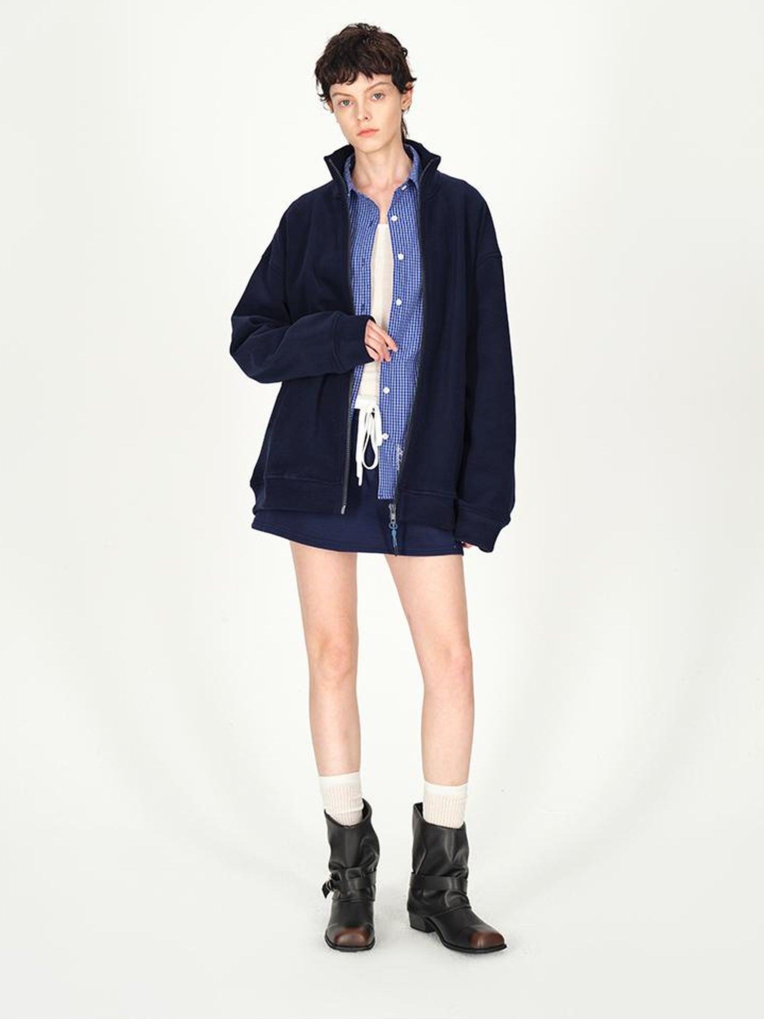 AFTADAWN Double Sided Fleece Stand Collar Oversized Warm Sweatshirt Jacket