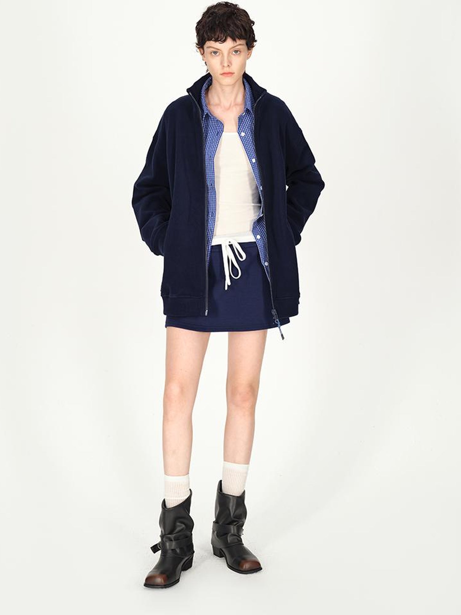 AFTADAWN Double Sided Fleece Stand Collar Oversized Warm Sweatshirt Jacket