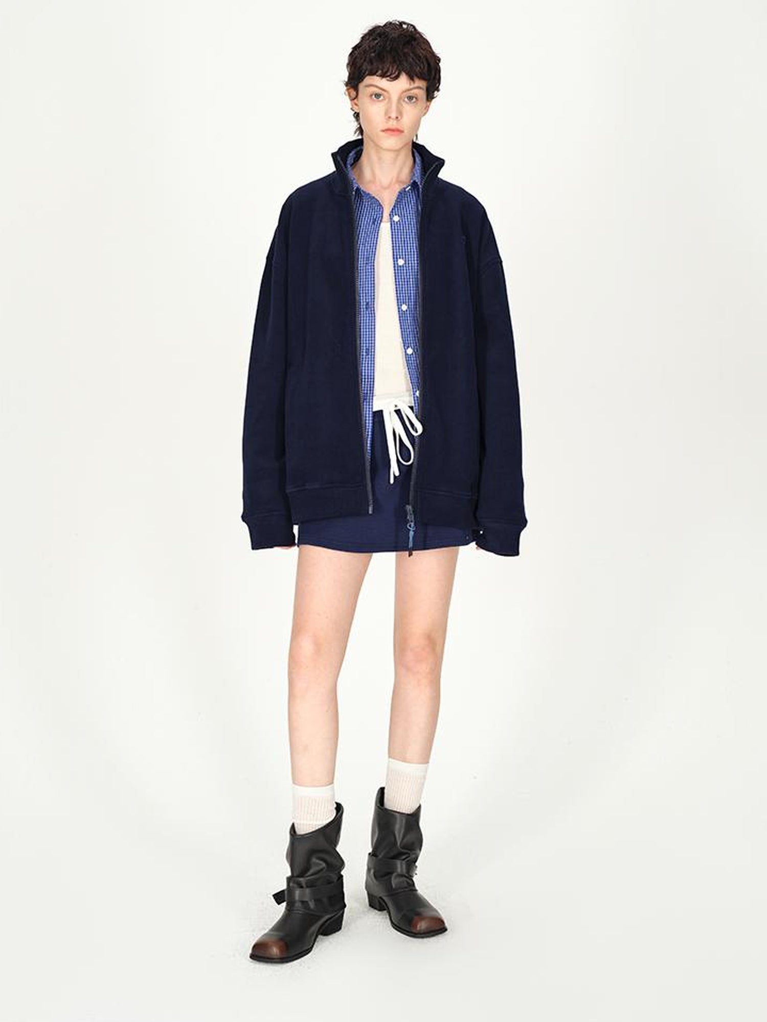 AFTADAWN Double Sided Fleece Stand Collar Oversized Warm Sweatshirt Jacket