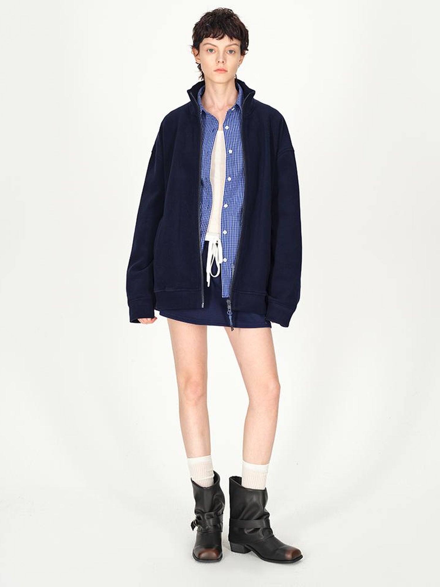 AFTADAWN Double Sided Fleece Stand Collar Oversized Warm Sweatshirt Jacket