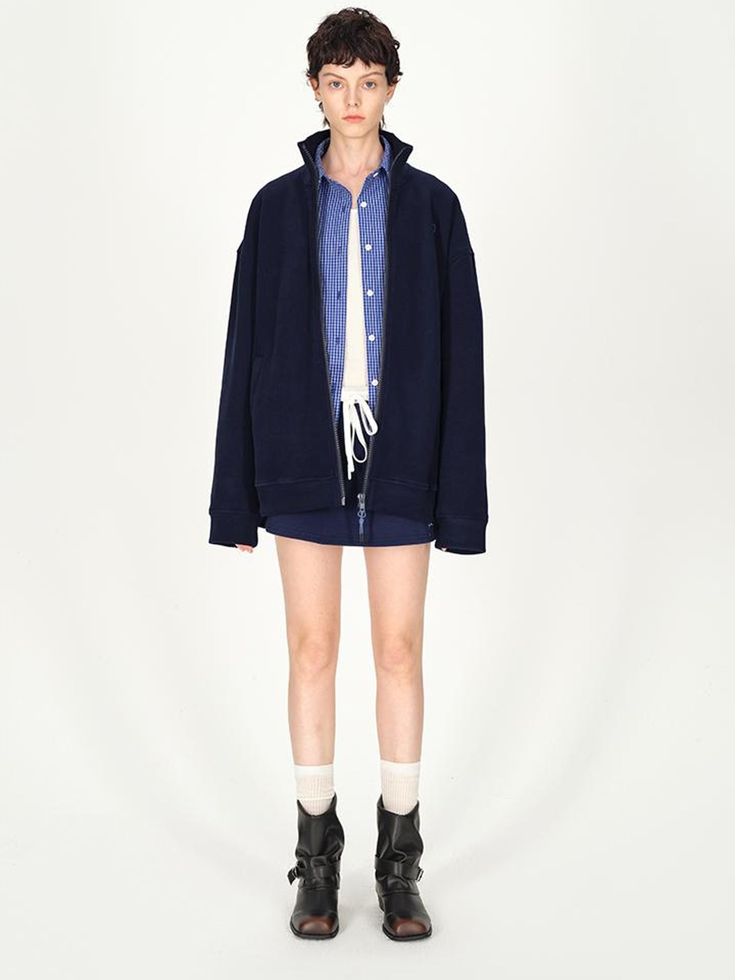 AFTADAWN Double Sided Fleece Stand Collar Oversized Warm Sweatshirt Jacket