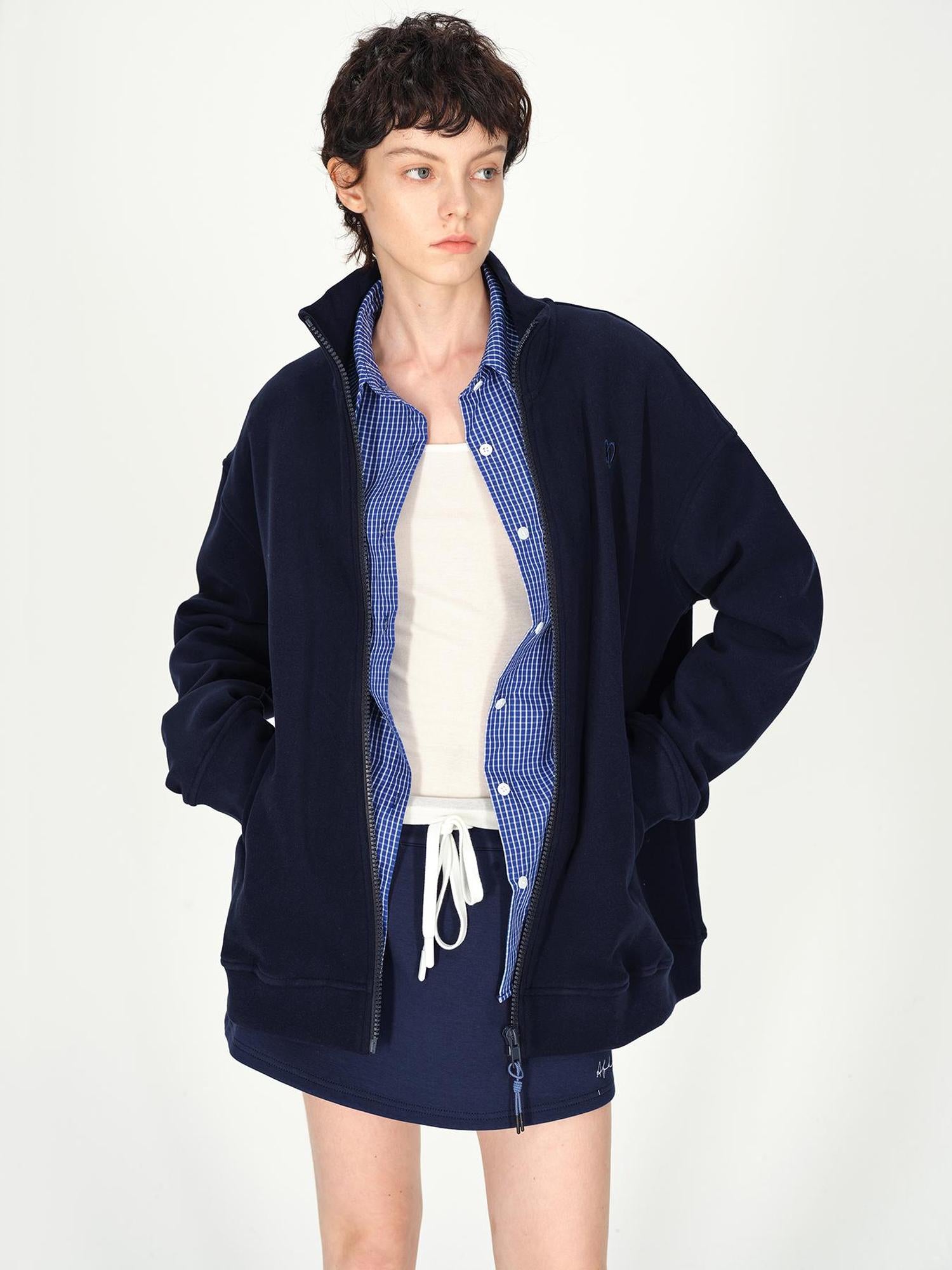 AFTADAWN Double Sided Fleece Stand Collar Oversized Warm Sweatshirt Jacket