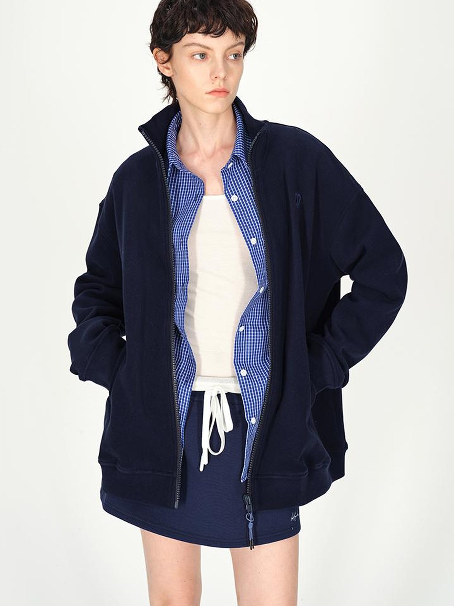 AFTADAWN Double Sided Fleece Stand Collar Oversized Warm Sweatshirt Jacket