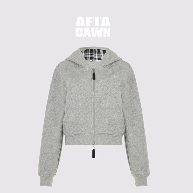 AFTADAWN_Double_Zip_Hooded_Plaid_Trim_Cotton_Blend_Sweatshirt_MISSTT