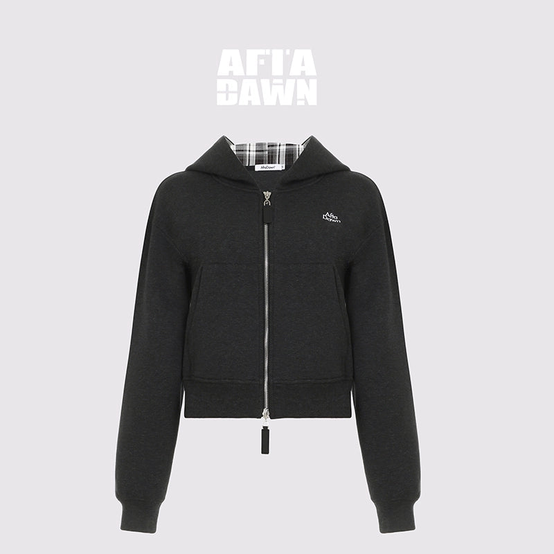 AFTADAWN_Double_Zip_Hooded_Plaid_Trim_Cotton_Blend_Sweatshirt_MISSTT
