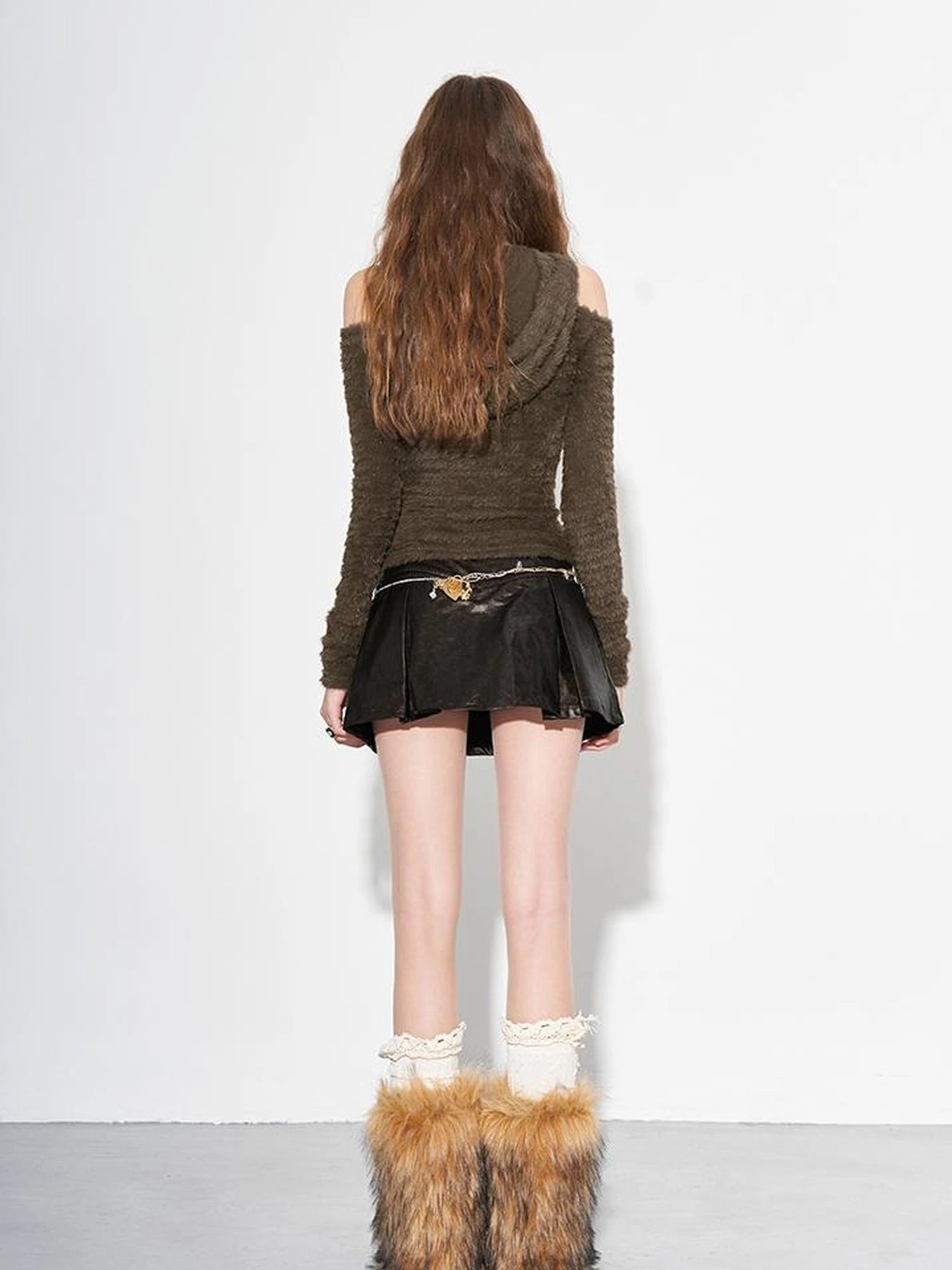 Dragon Year Metal Studs Embroidery Glitter Shoulder Cut Hoodie Top