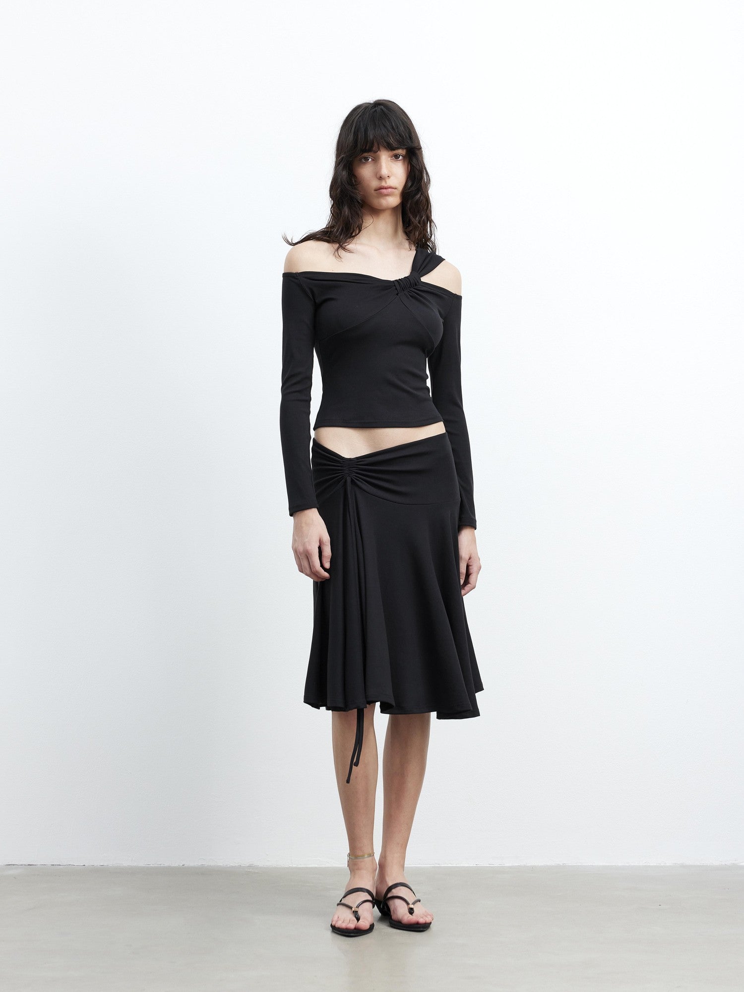 AFTADAWN Draped Drawstring Ruched High Waist A Line Women&