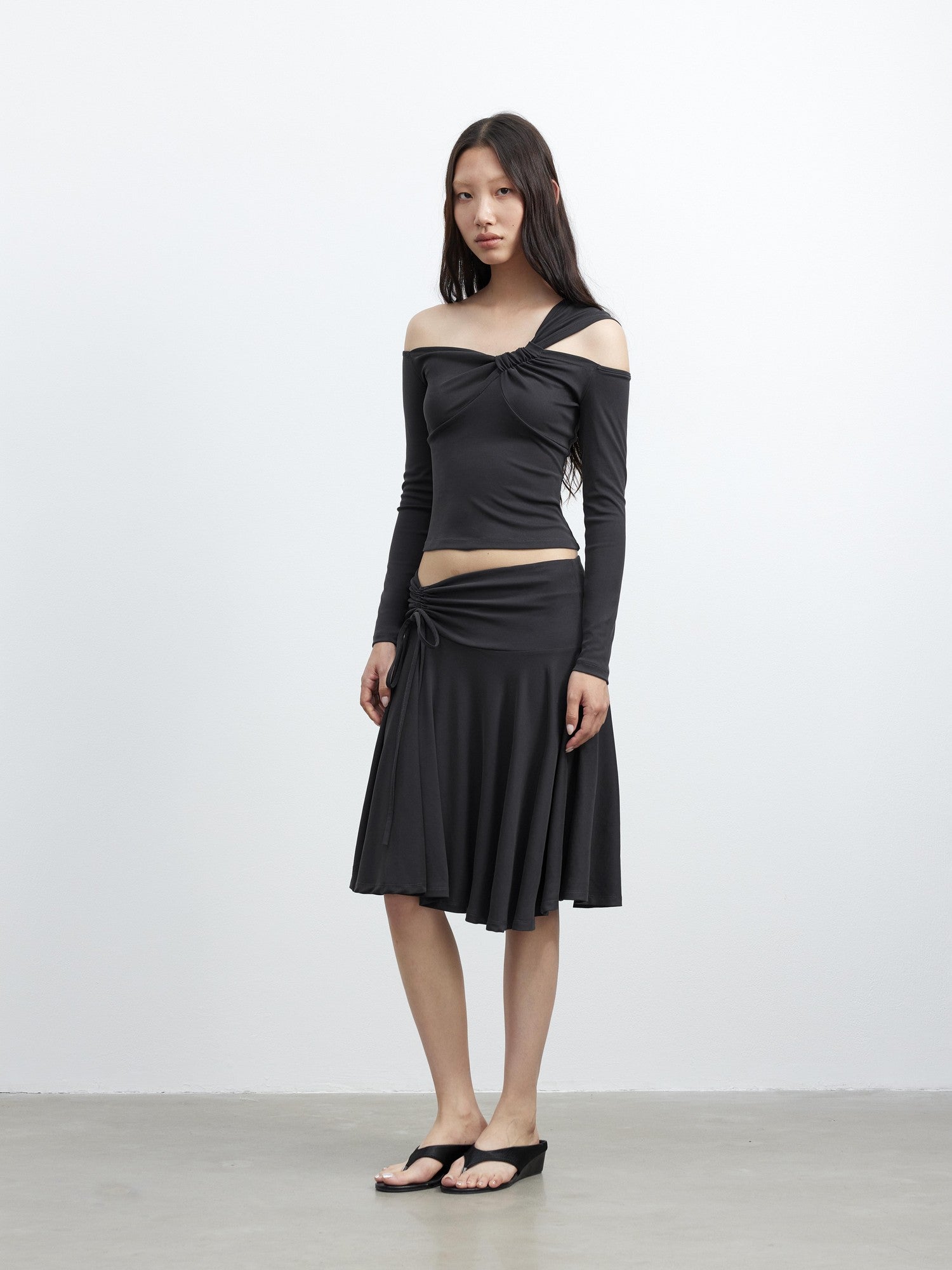AFTADAWN Draped Drawstring Ruched High Waist A Line Women&
