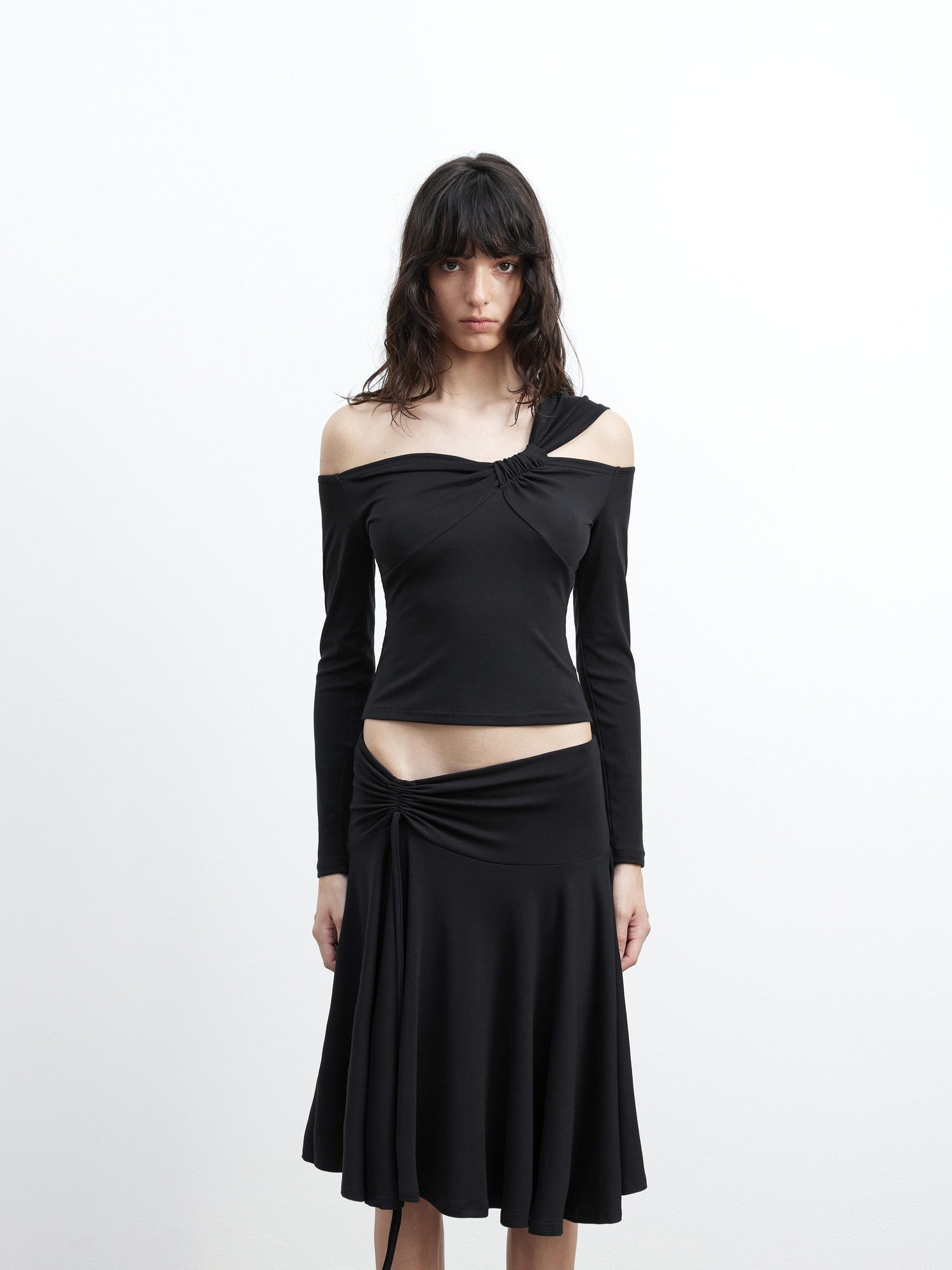 AFTADAWN Draped Drawstring Ruched High Waist A Line Women&