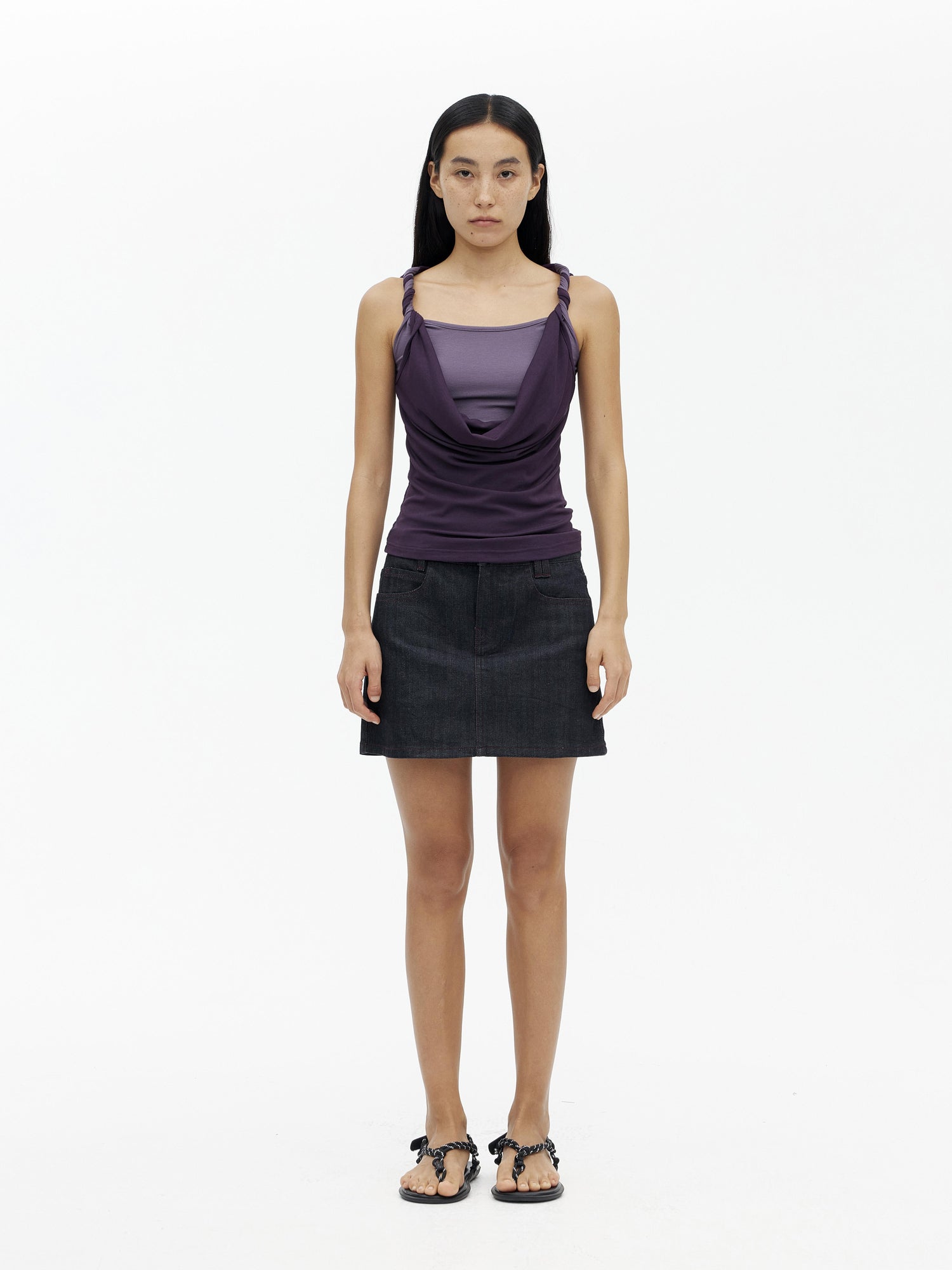AFTADAWN Draped Mock Neck Knotted Strap Camisole Top