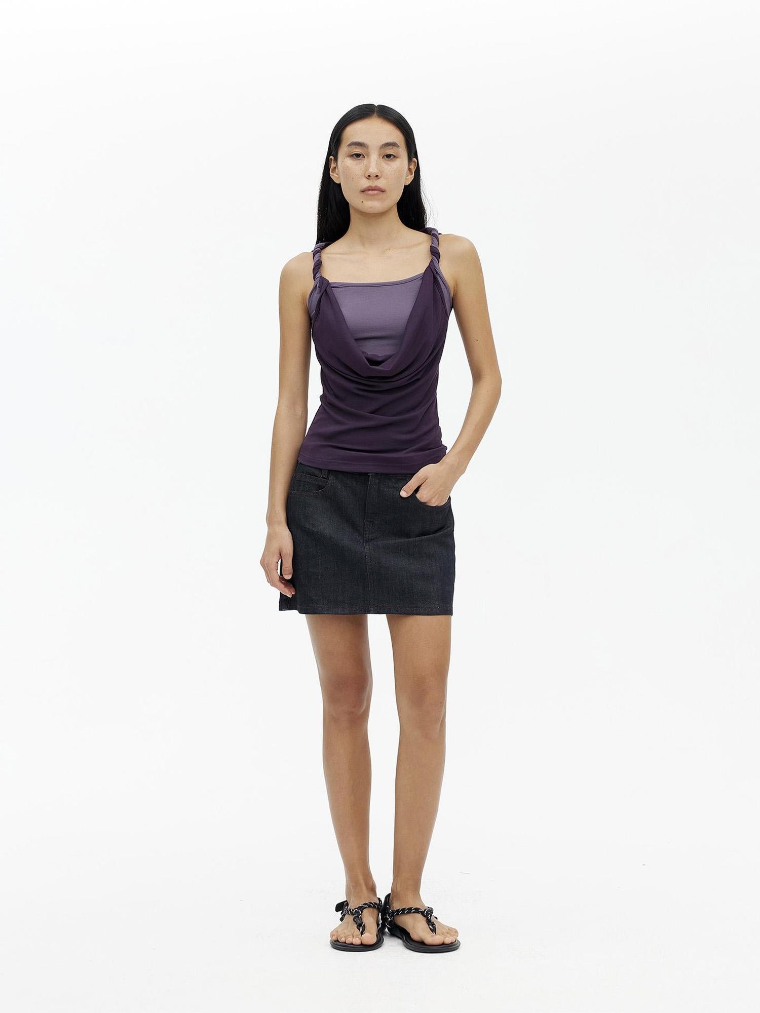 AFTADAWN Draped Mock Neck Knotted Strap Camisole Top