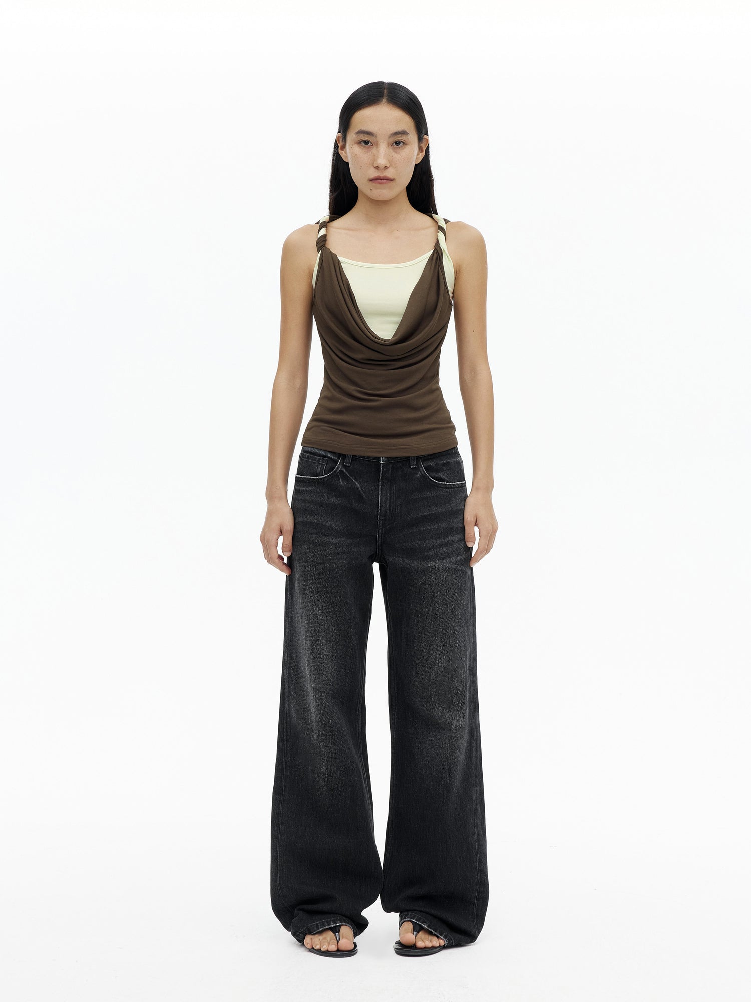 AFTADAWN Draped Mock Neck Knotted Strap Camisole Top