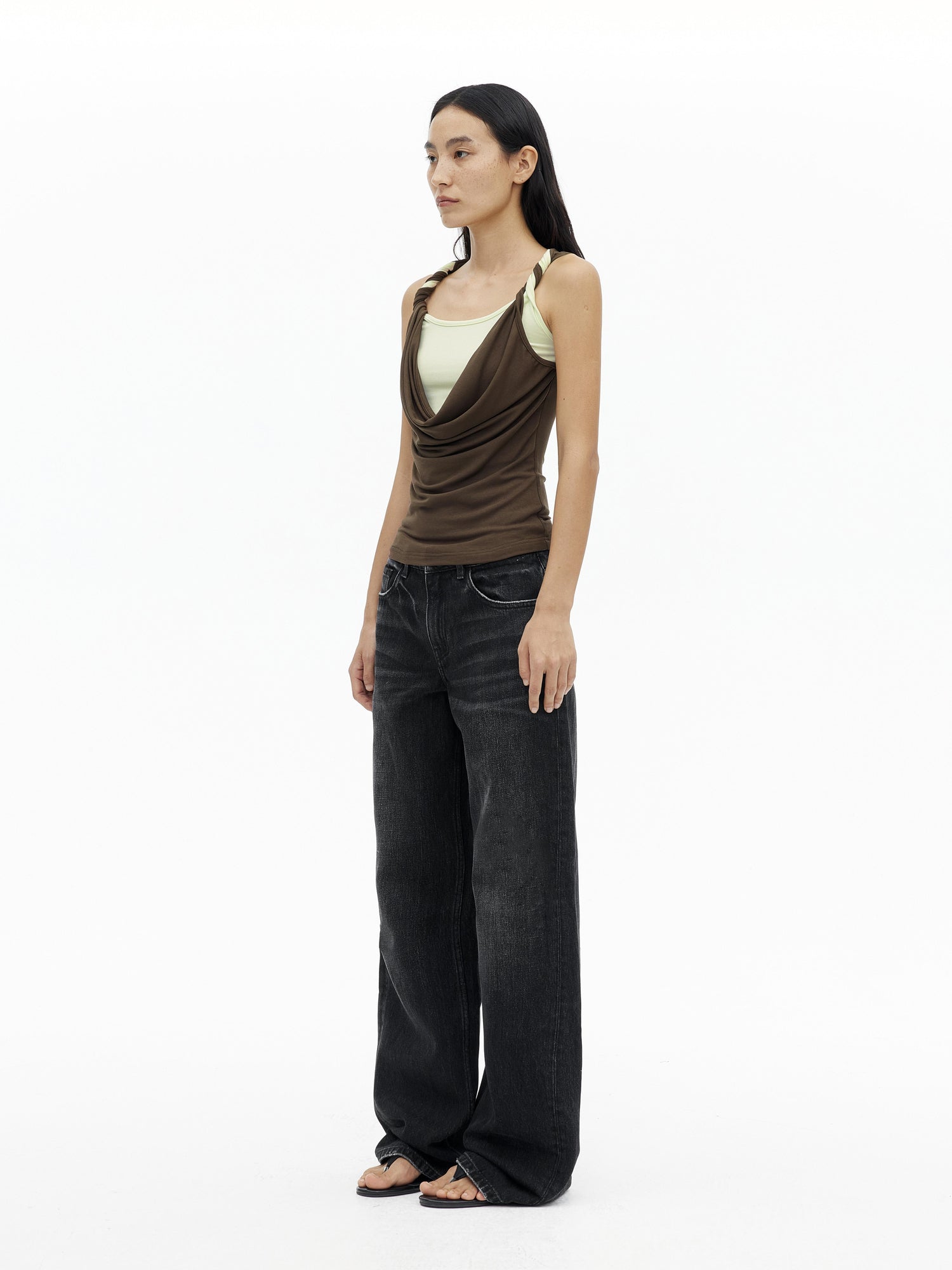 AFTADAWN Draped Mock Neck Knotted Strap Camisole Top