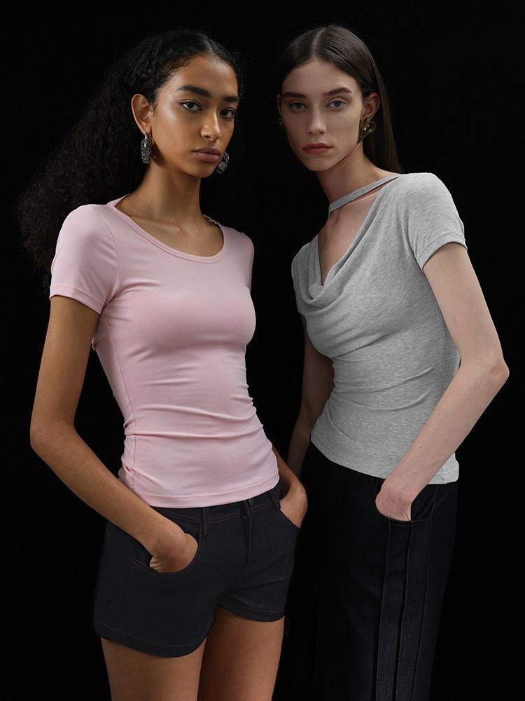 AFTADAWN Draped Pleated Patchwork Slim Fit Women&