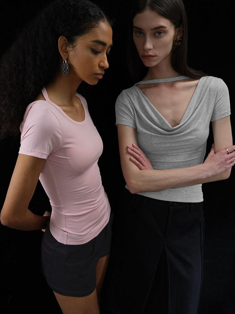 AFTADAWN Draped Pleated Patchwork Slim Fit Women&