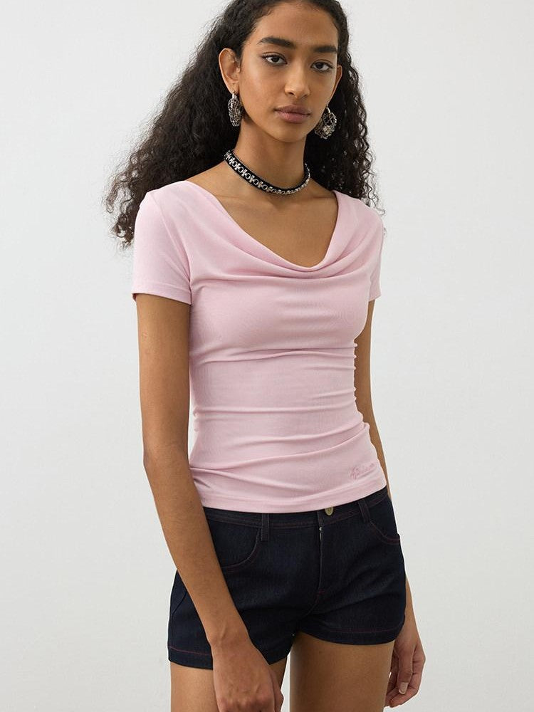 AFTADAWN Draped Pleated Patchwork Slim Fit Women&