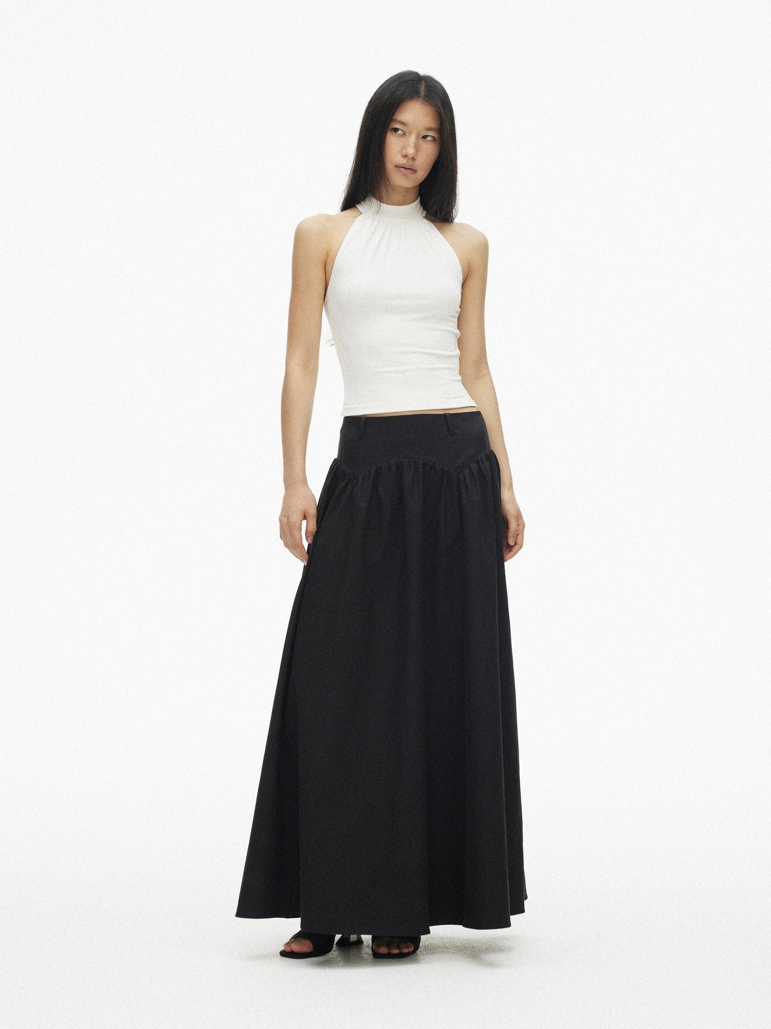AFTADAWN Drapey Pleated Flared Low Waist Side Zipper Women&