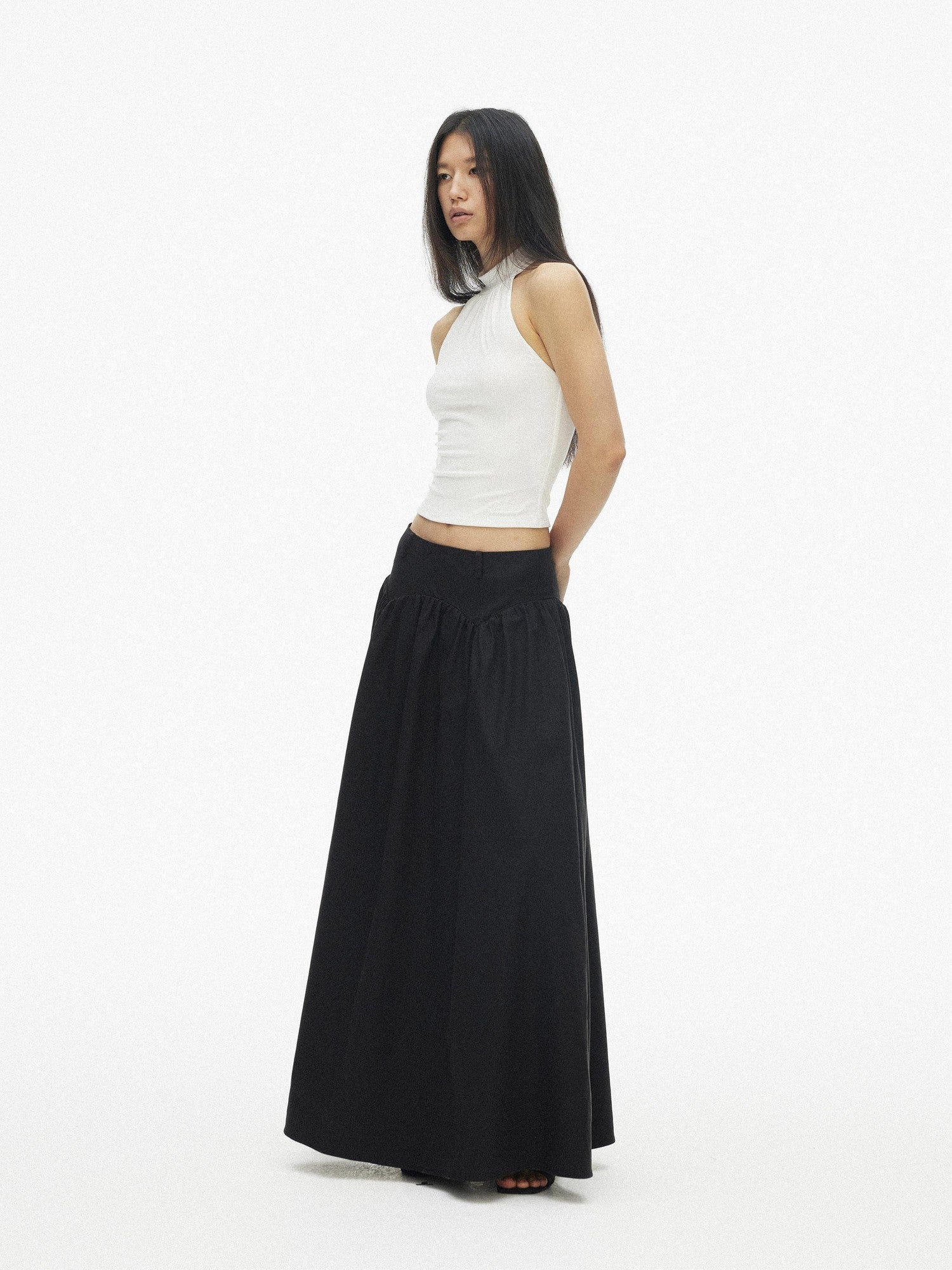 AFTADAWN Drapey Pleated Flared Low Waist Side Zipper Women&