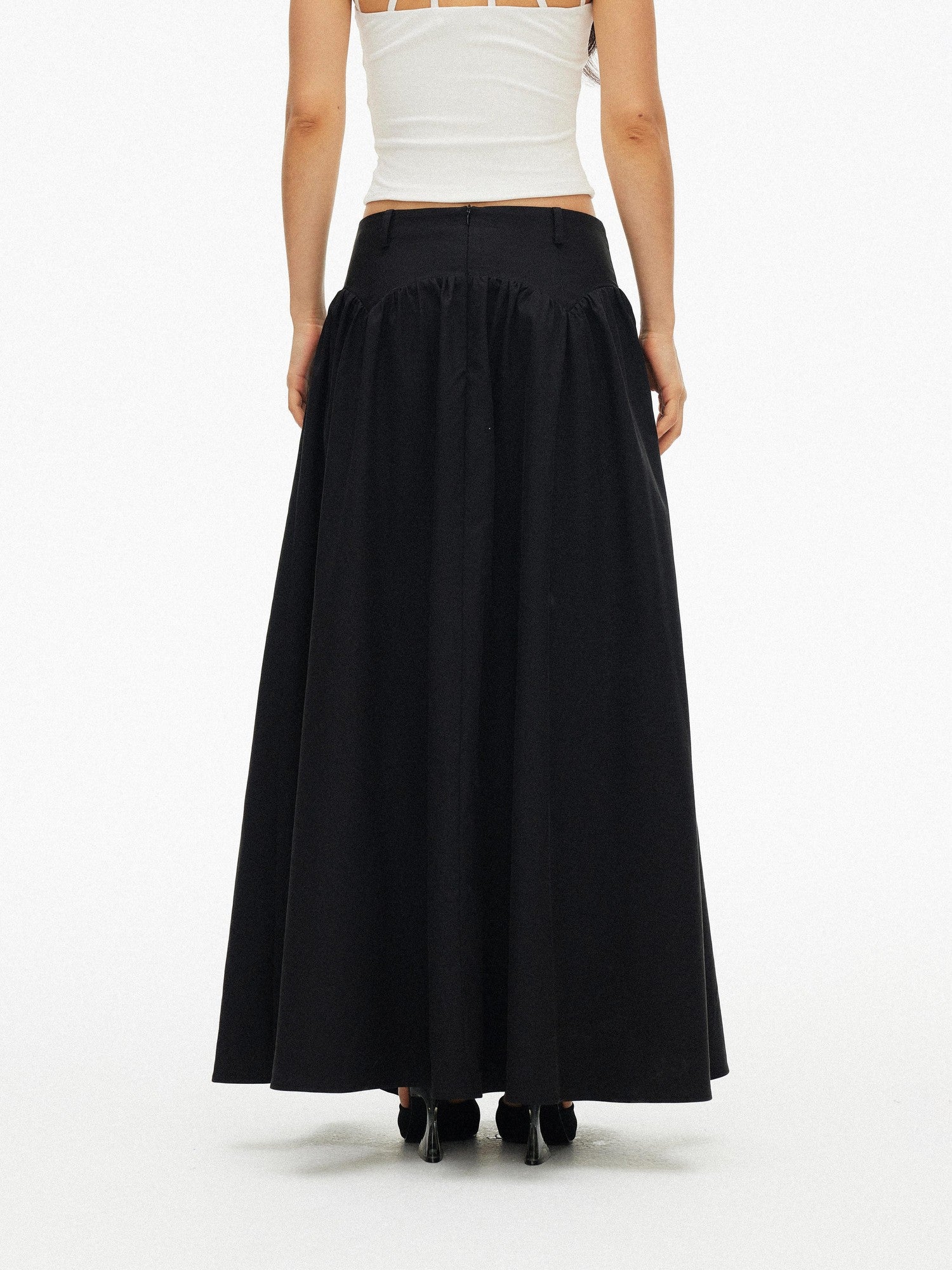 AFTADAWN Drapey Pleated Flared Low Waist Side Zipper Women&