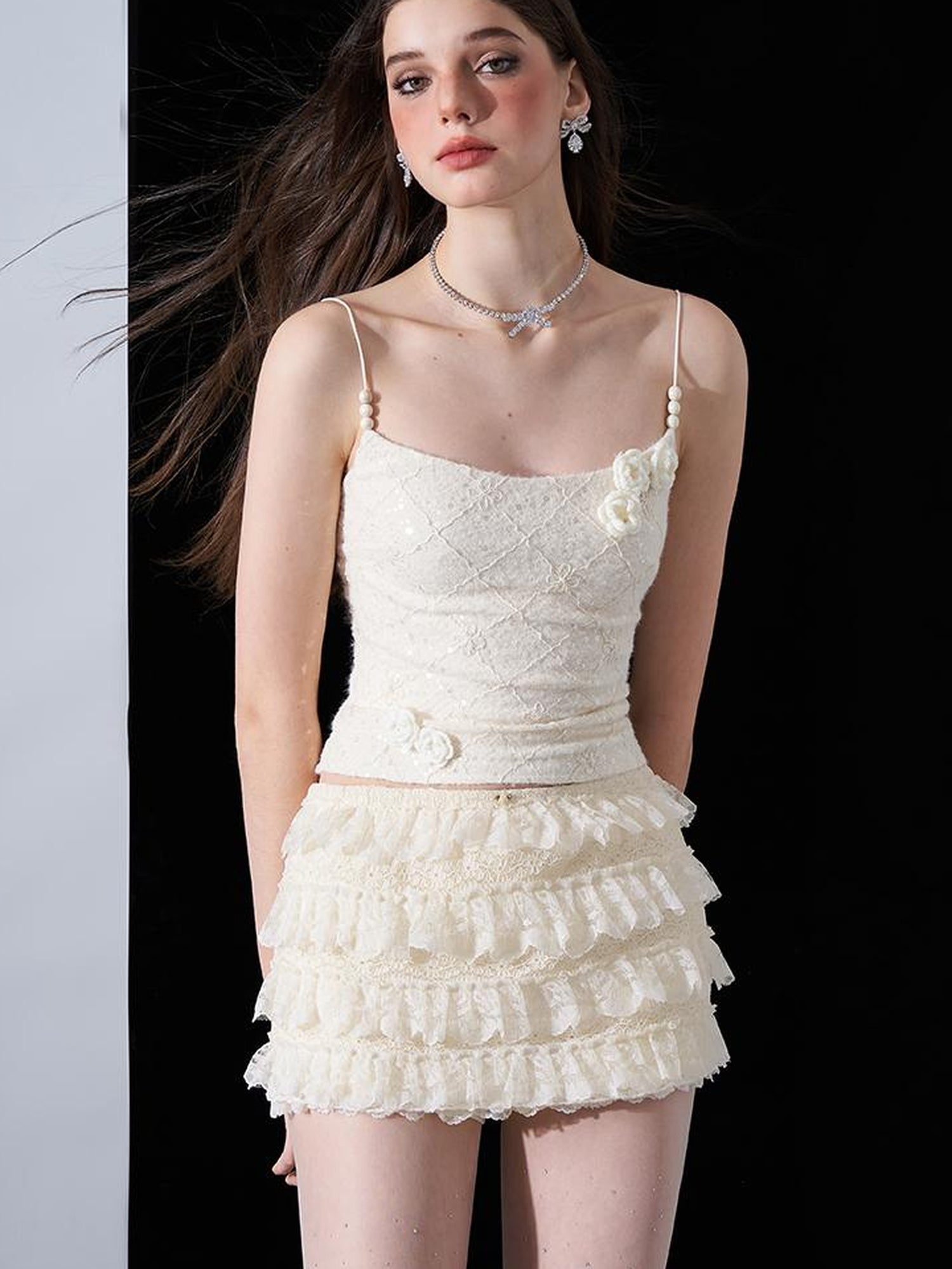 AFTADAWN Eden Rose Lace Glitter Camisole
