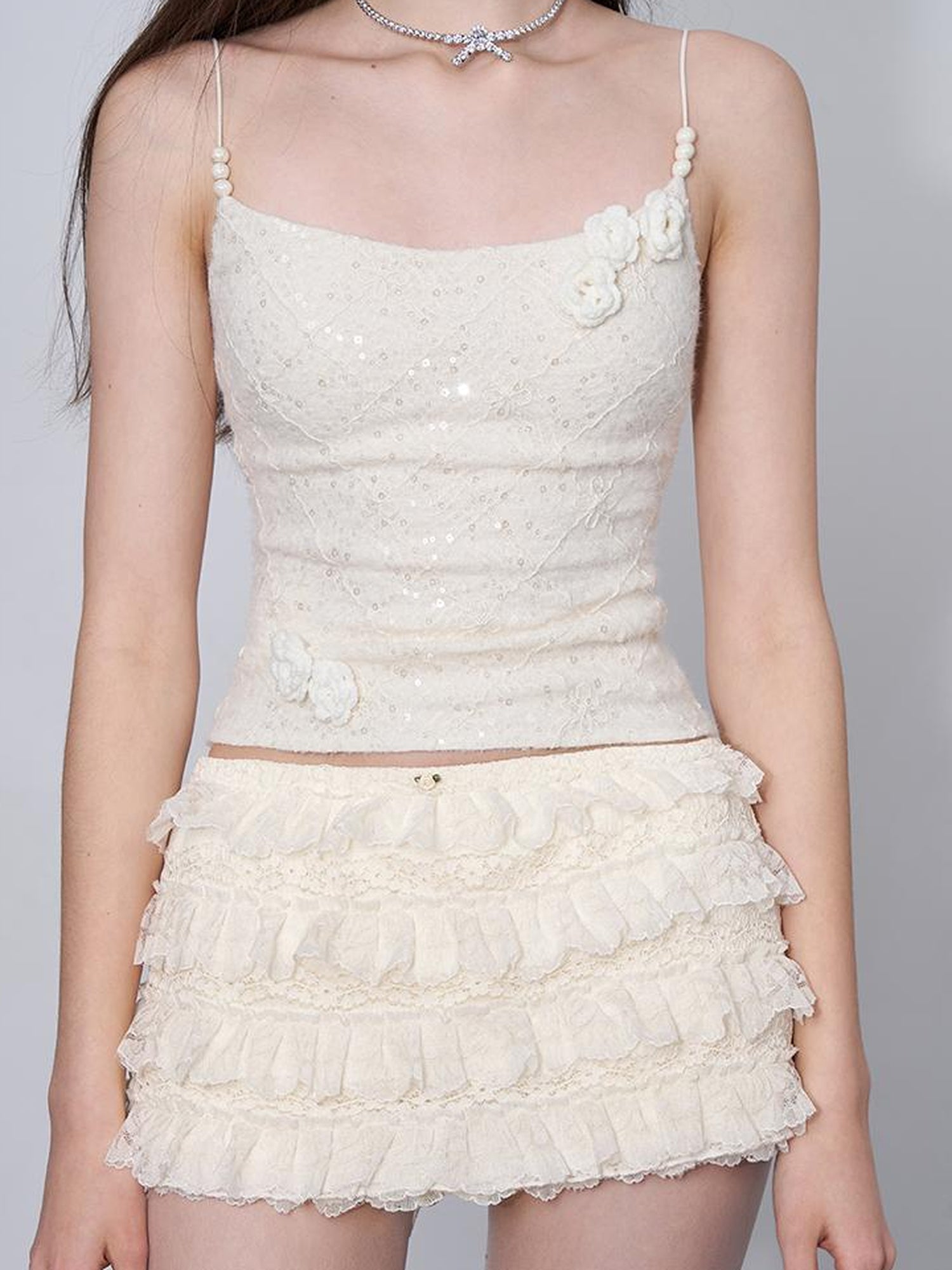 AFTADAWN Eden Rose Lace Glitter Camisole